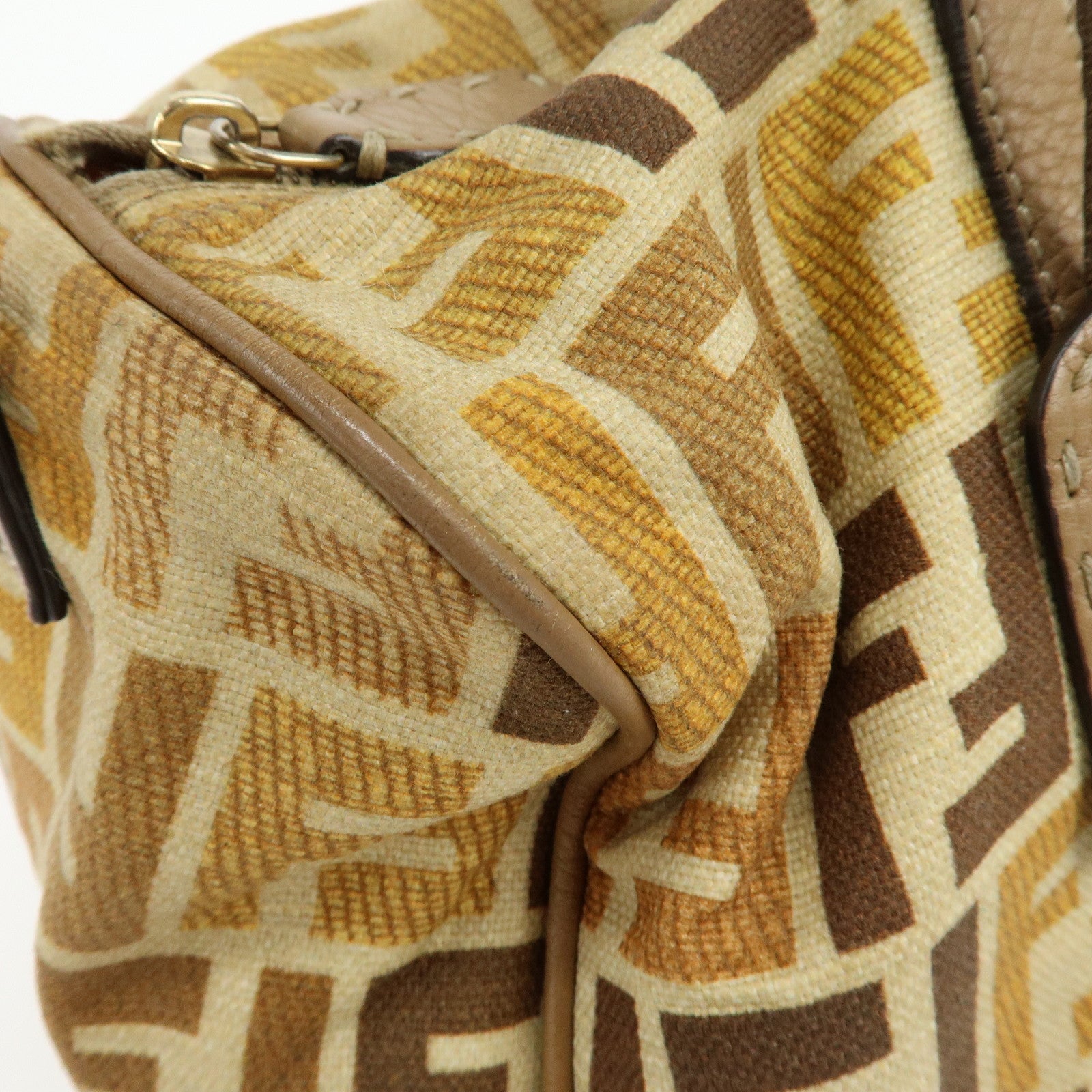 FENDI Zucca Seleria Canvas Leather 2Way Bag Shoulder Bag Brown Beige
