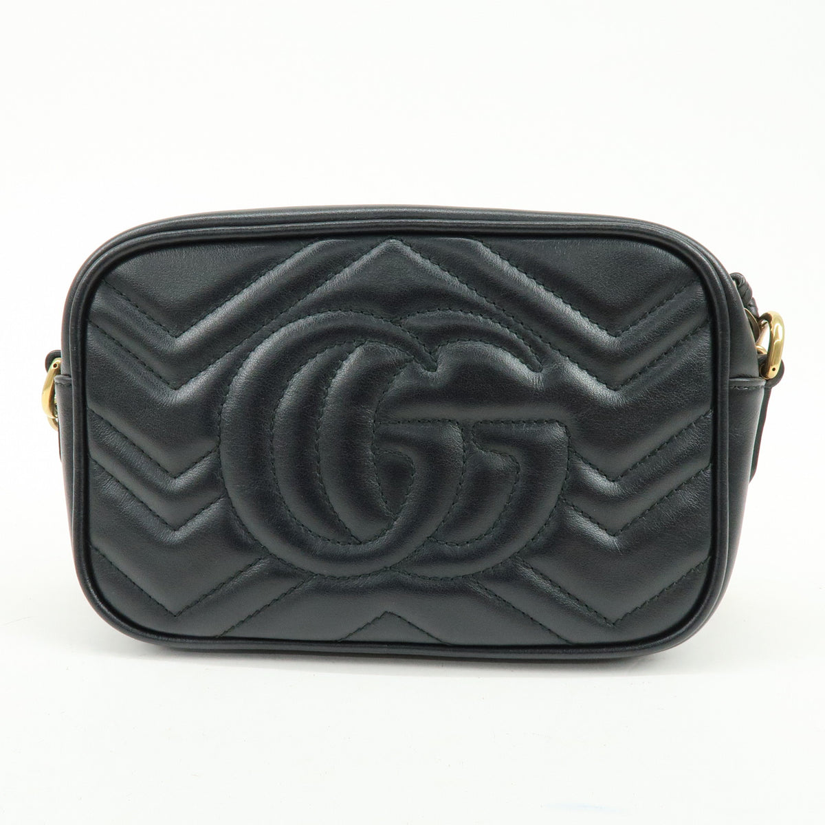 GUCCI GG Marmont Leather Chevron Shoulder Crossbody Bag Black 448065