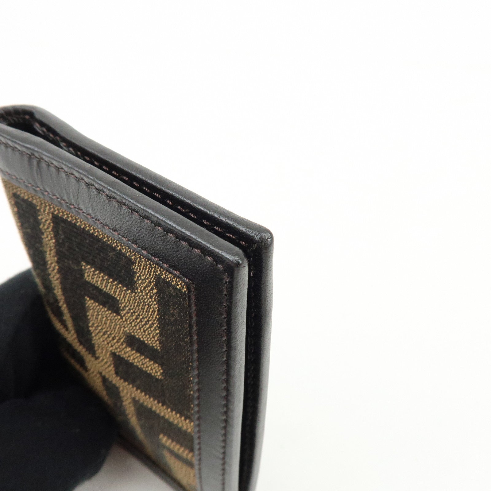 FENDI Zucca Canvas Leather Card Case Card Holder Brown Black 7M0168