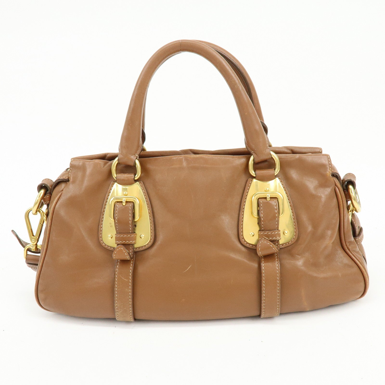 PRADA Leather 2Way Bag Hand Bag Shoulder Bag Brown