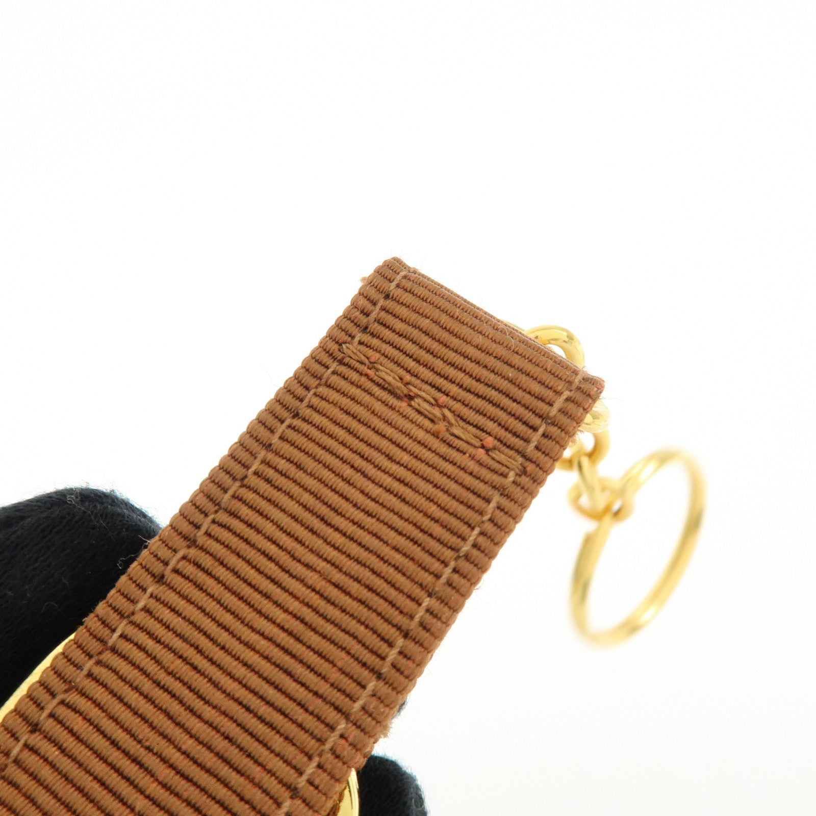 Ferragamo Varra Ribbon Canvas Metal Bag Charm Key holder Brown