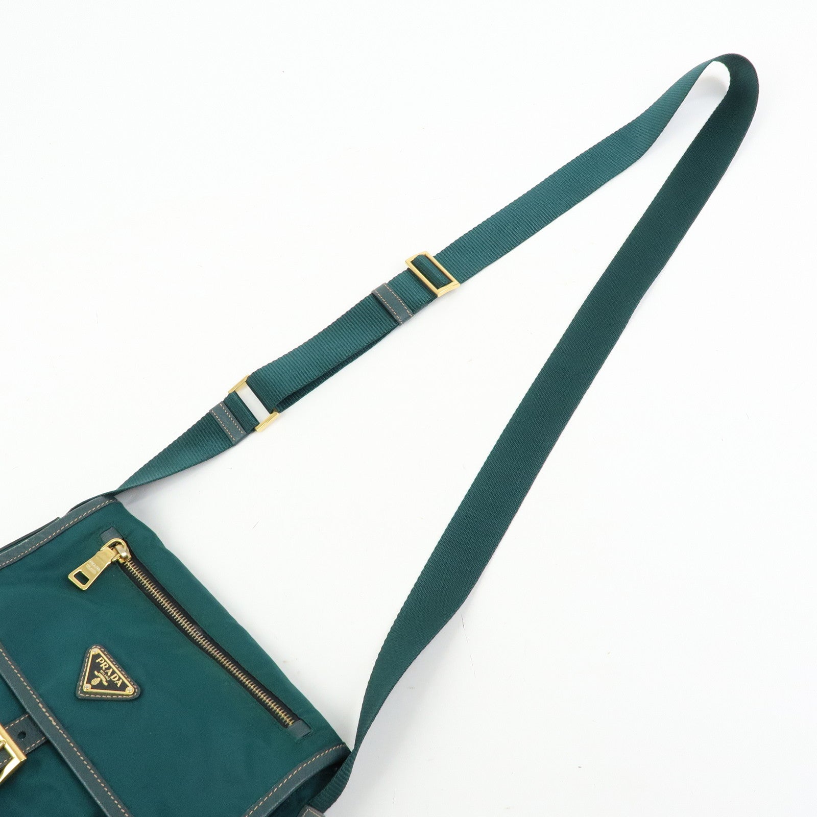 PRADA Triangle Logo Nylon Saffiano Leather Shoulder Bag Green