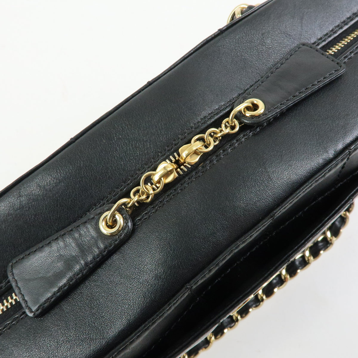 CHANEL Chocolate Bar Calf Skin Chain Shoulder Bag Hand Bag Black