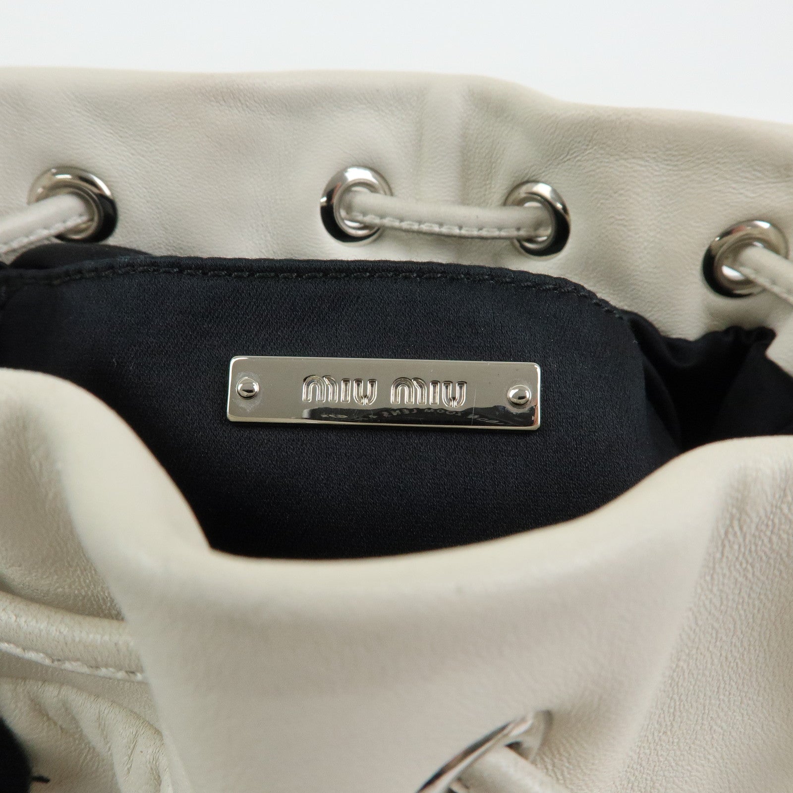 MIU MIU Nappa Leather 2Way Hand Bag Shoulder Bag Fringe White 5BE014