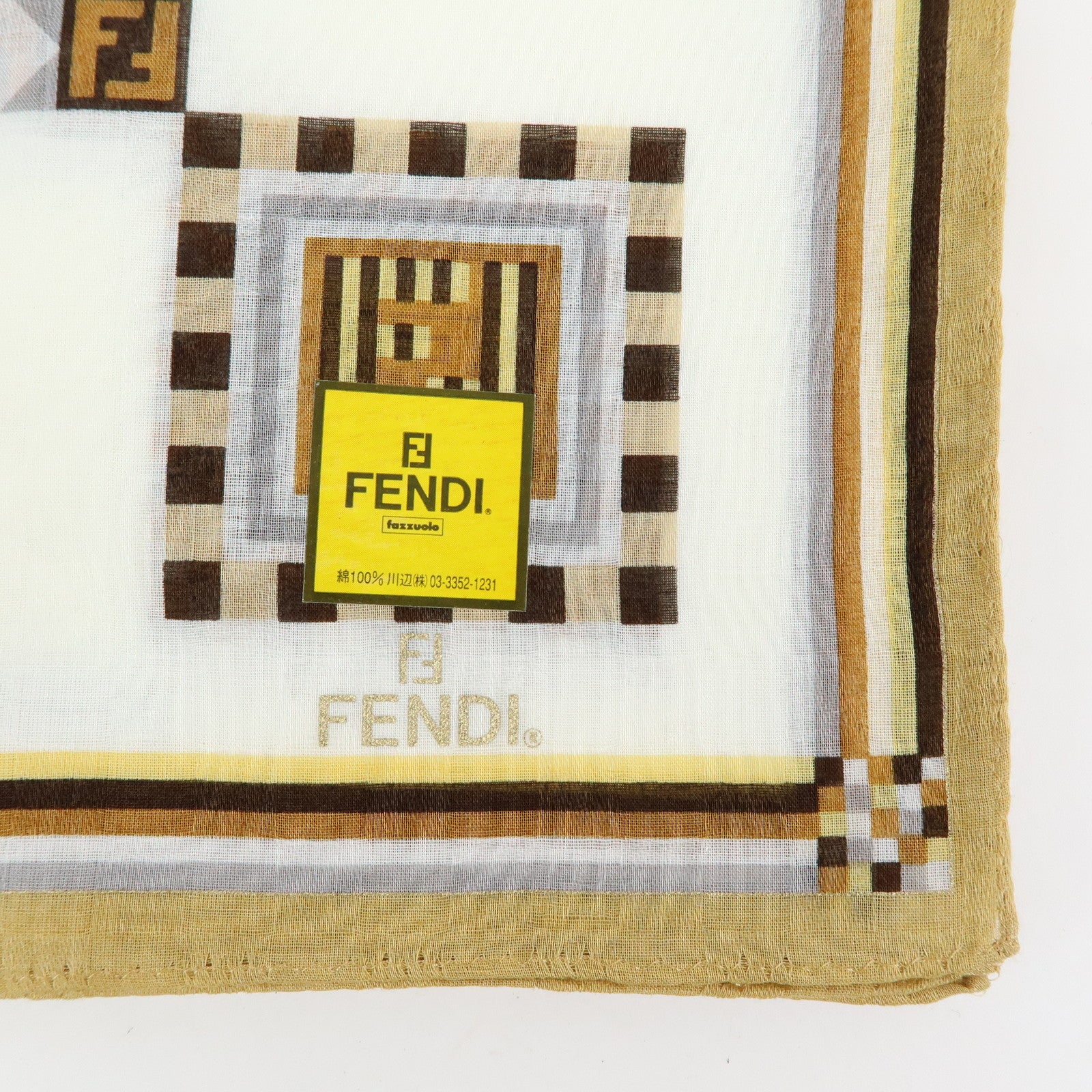 FENDI Zucca Zuccino Cotton 100% Lot of 5 Handkerchief Brown Green Pink