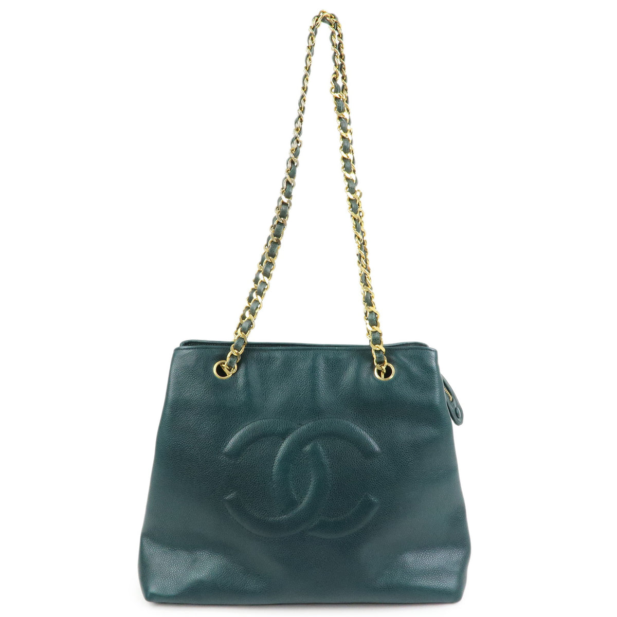CHANELCOCO Mark Caviarskin Chain Shoulder Bag Tote Bag Dark Green