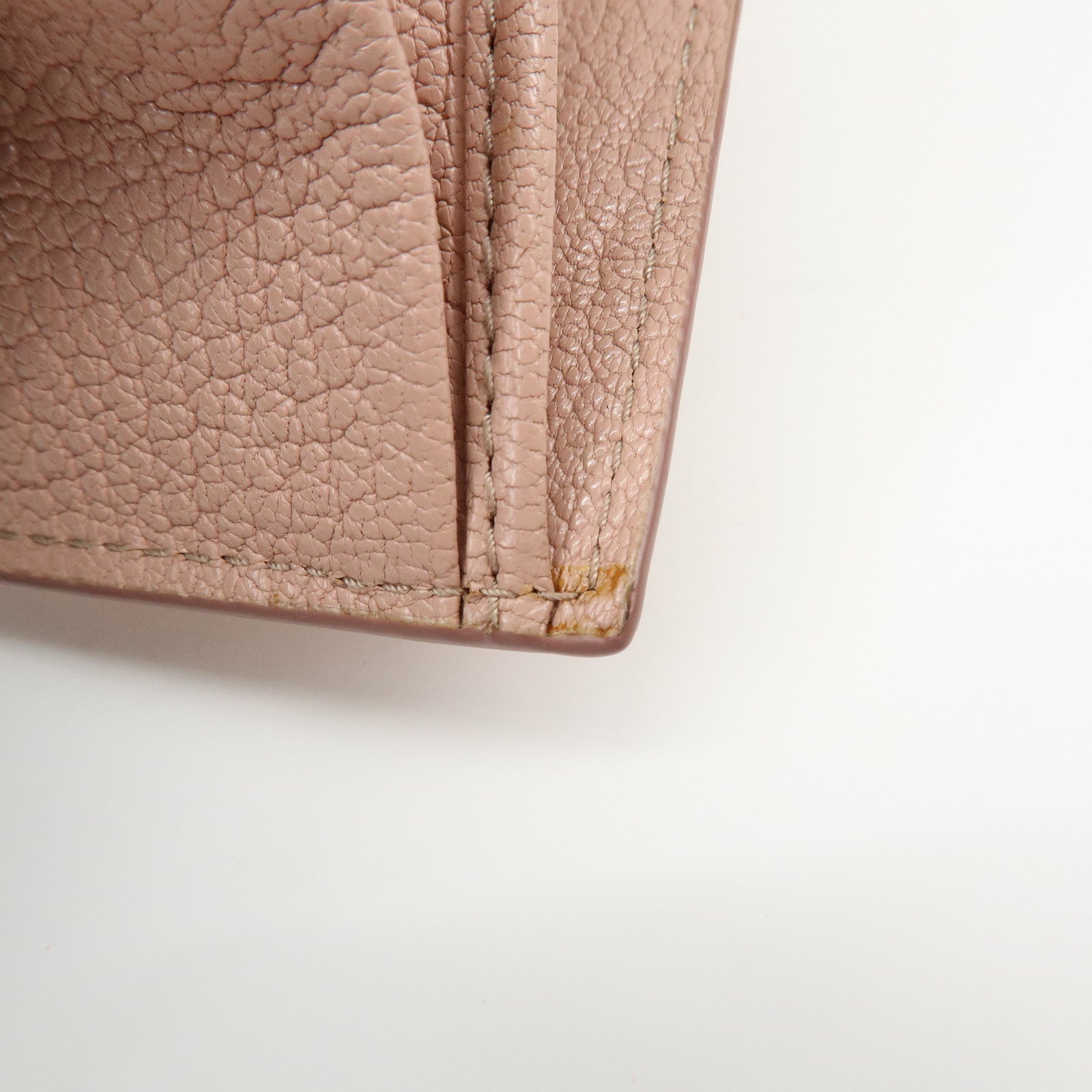 MIU MIU Logo Madras Leather Bi-fold Compact Wallet Pink