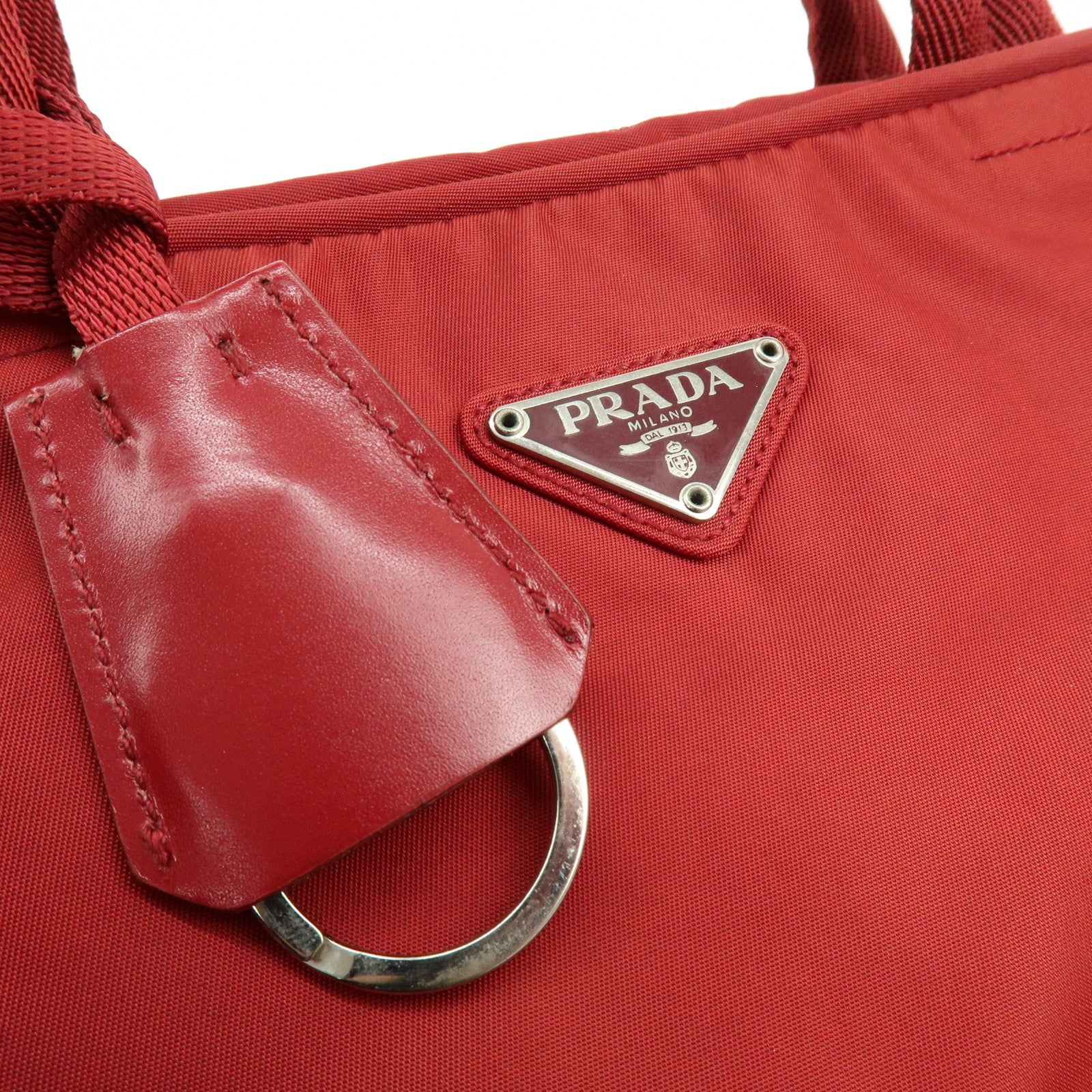 PRADA Triangle Logo Nylon Tote Bag Shoulder Bag Dial Lock Red