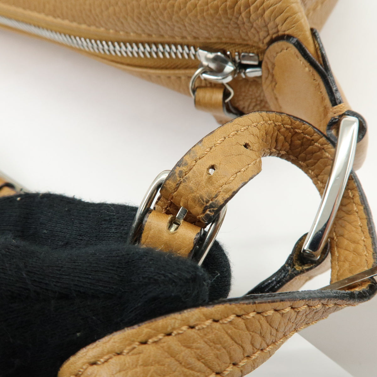CELINE Logo Leather Shoulder Bag Hand Bag Camel