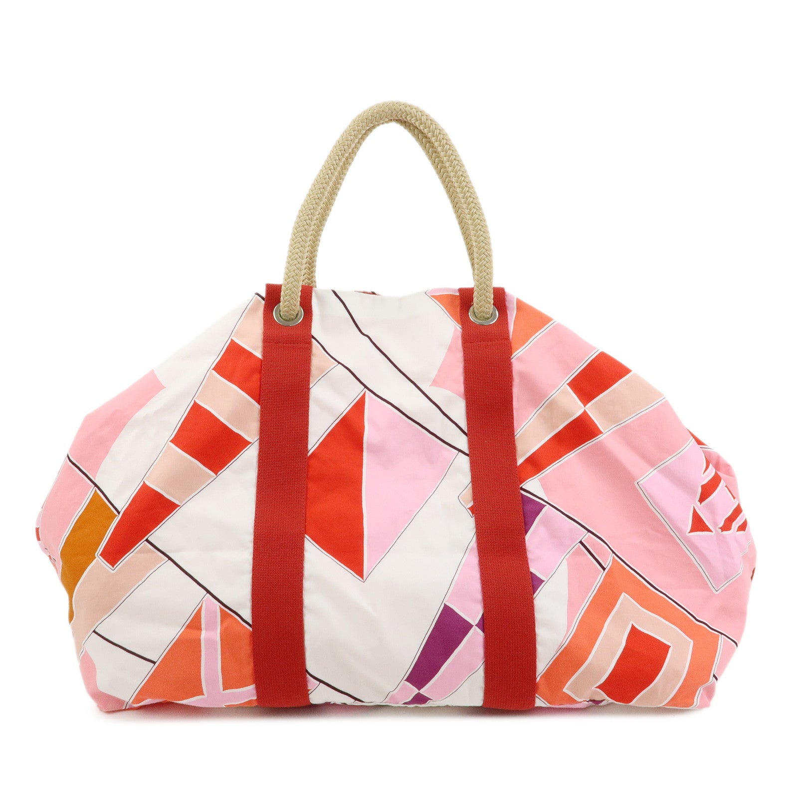 HERMES Cabas Drapeaux Au Vent Cotton Beach Bag Tote Bag Pink Red White