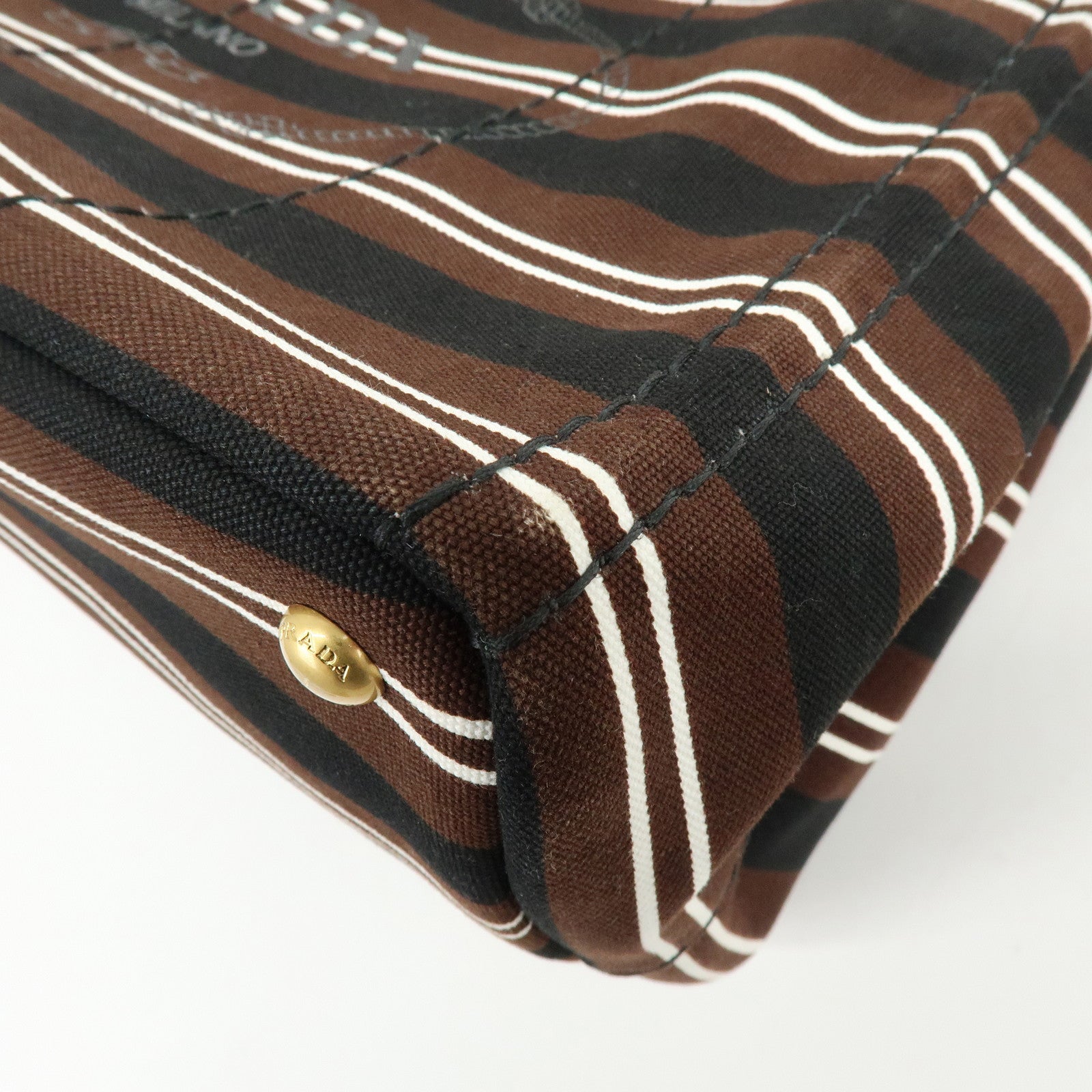 PRADA Canapa Triangle Logo Canvas 2Way Bag Hand Bag Striped B2642B