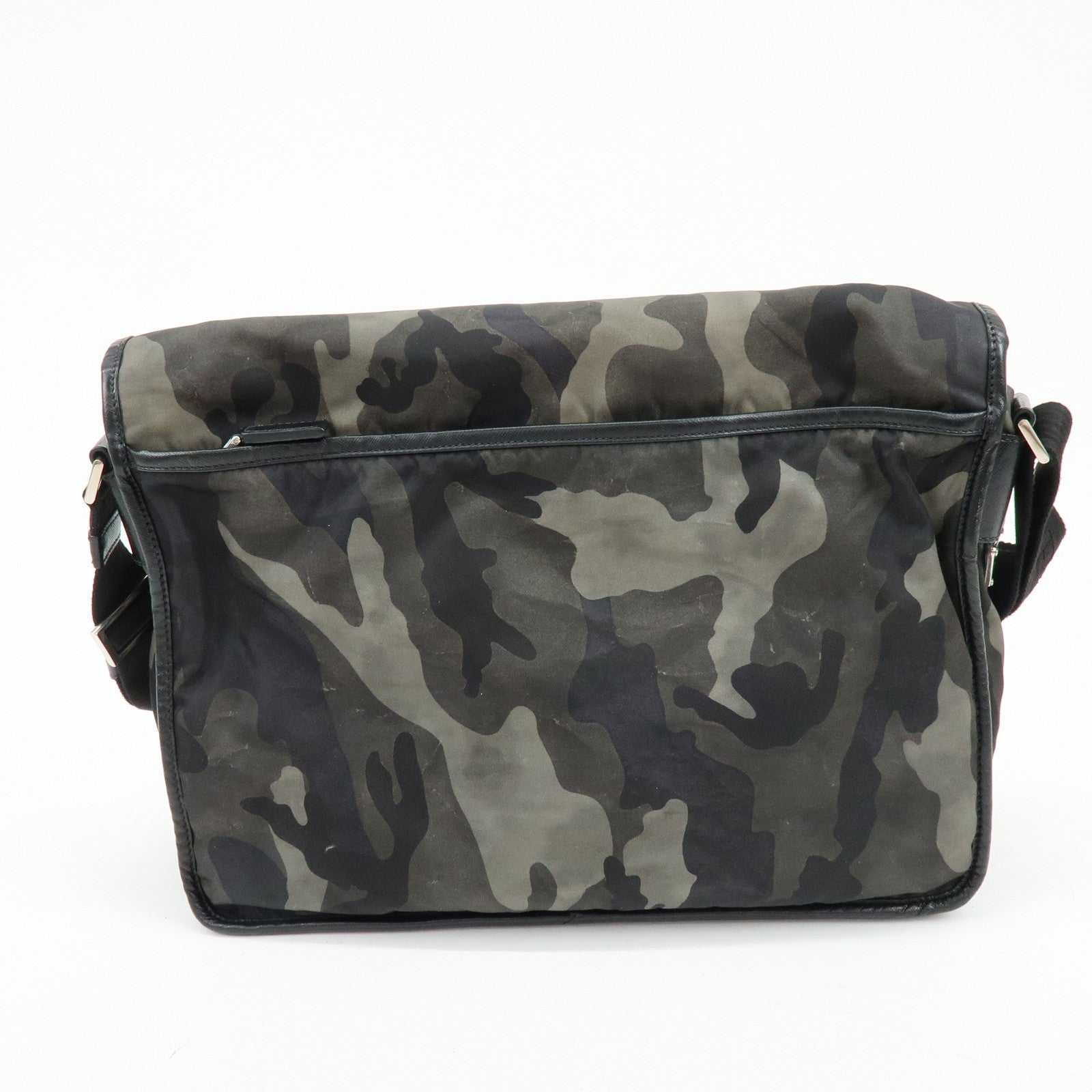 PRADA Triangle Logo Nylon Saffiano Leather Shoulder Bag Khaki VA0768