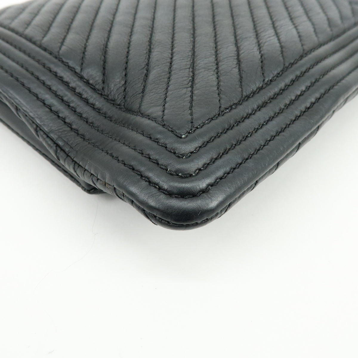 CHANEL Boy Chanel Chevron Calfskin Clutch Bag Black Silver