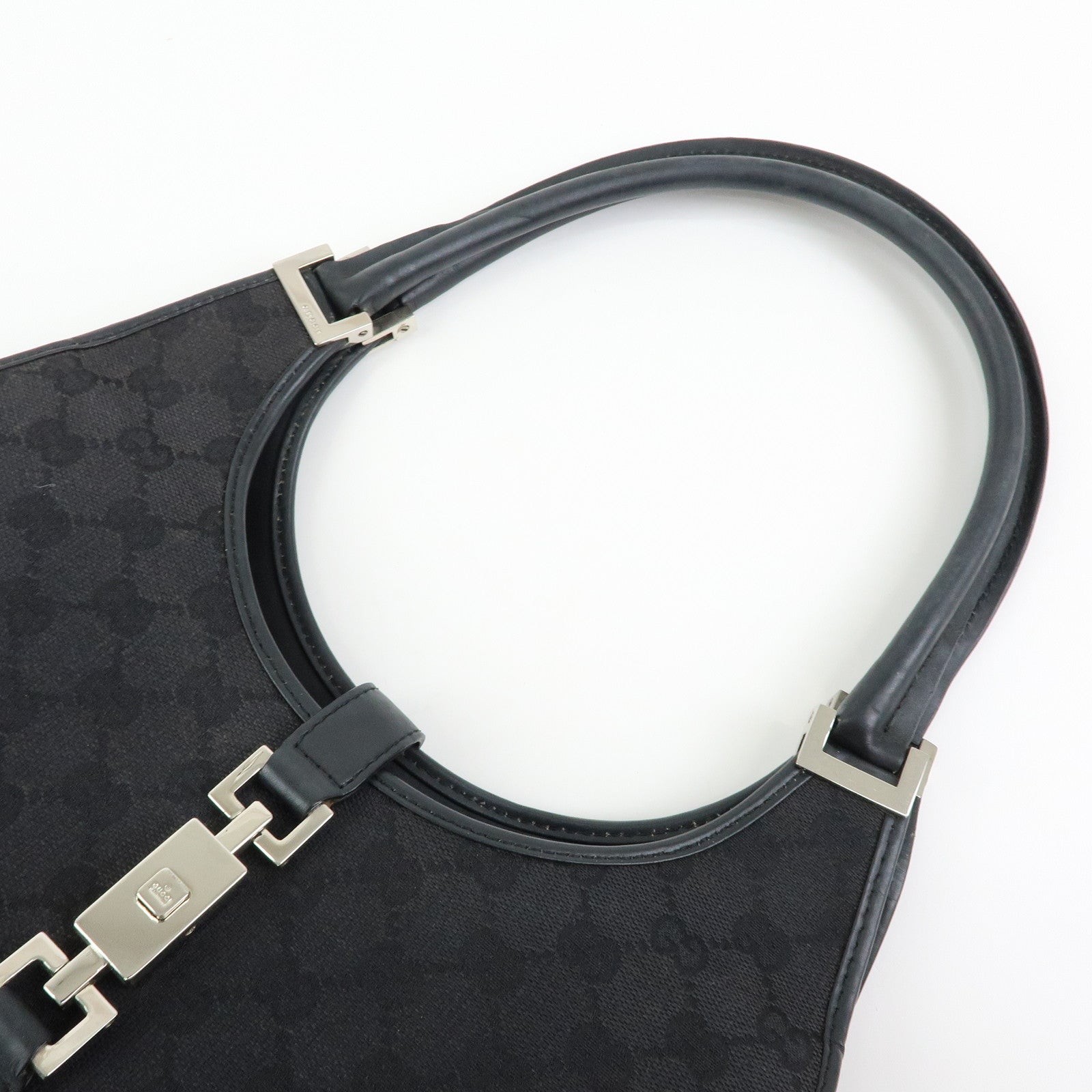 GUCCI Jackie GG Canvas Leather Hand Bag Shoulder Bag Black 001・1067