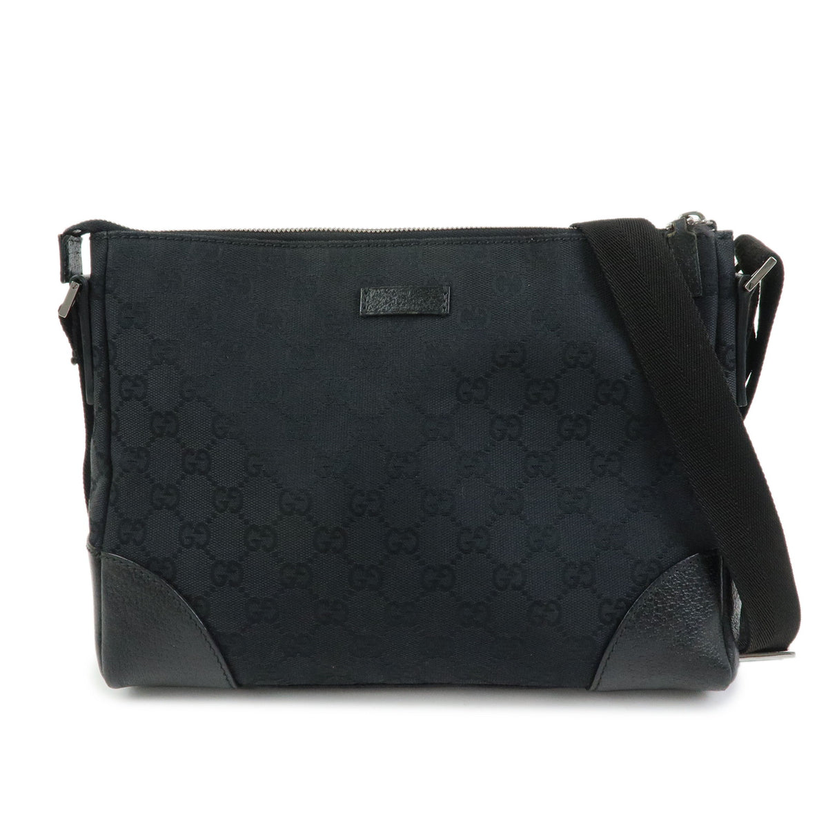 GUCCI GG Canvas Leather Shoulder Bag Crossbody Bag Black 114273