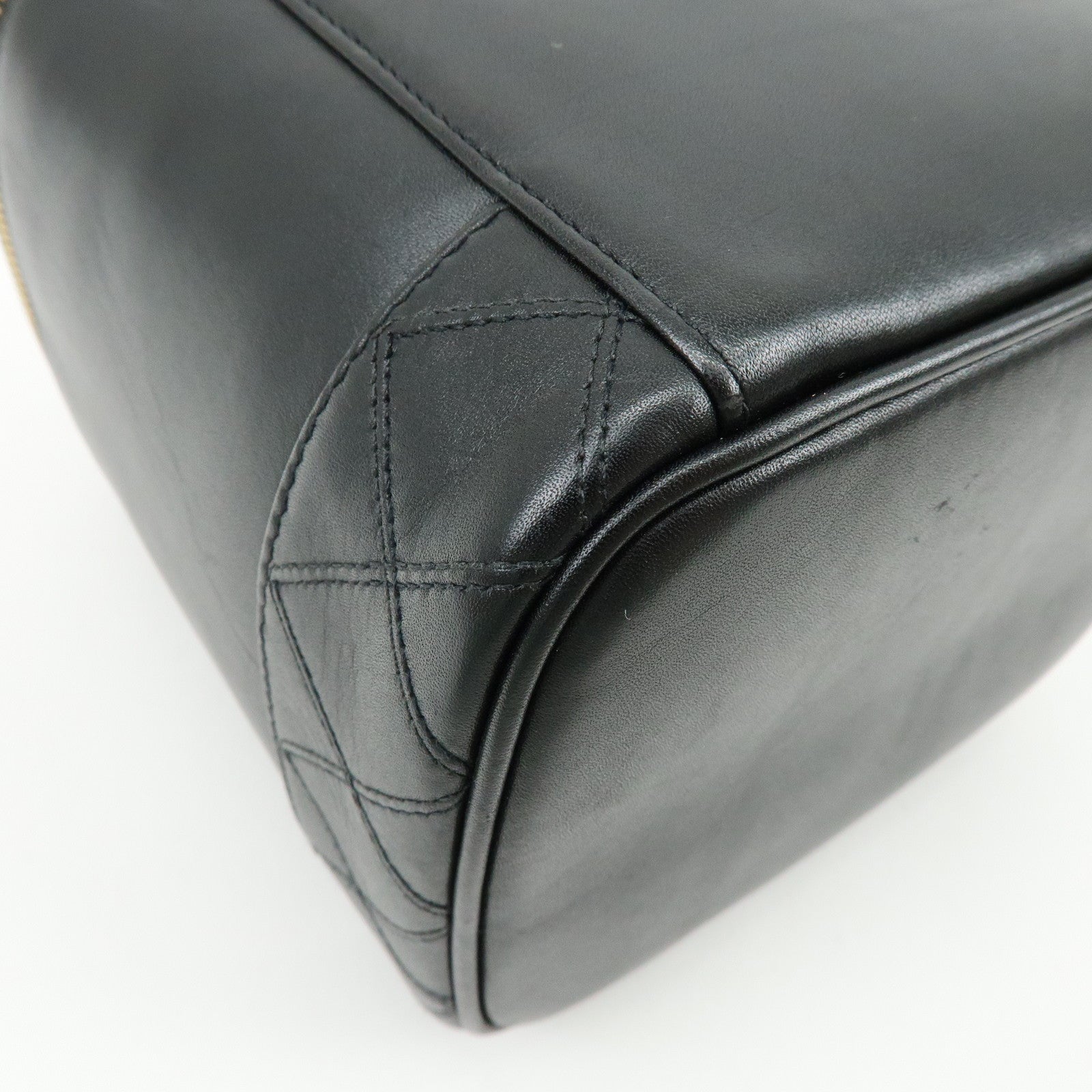 CHANEL Bicolore Lamb Skin Vanity Bag Hand Bag Black A01619