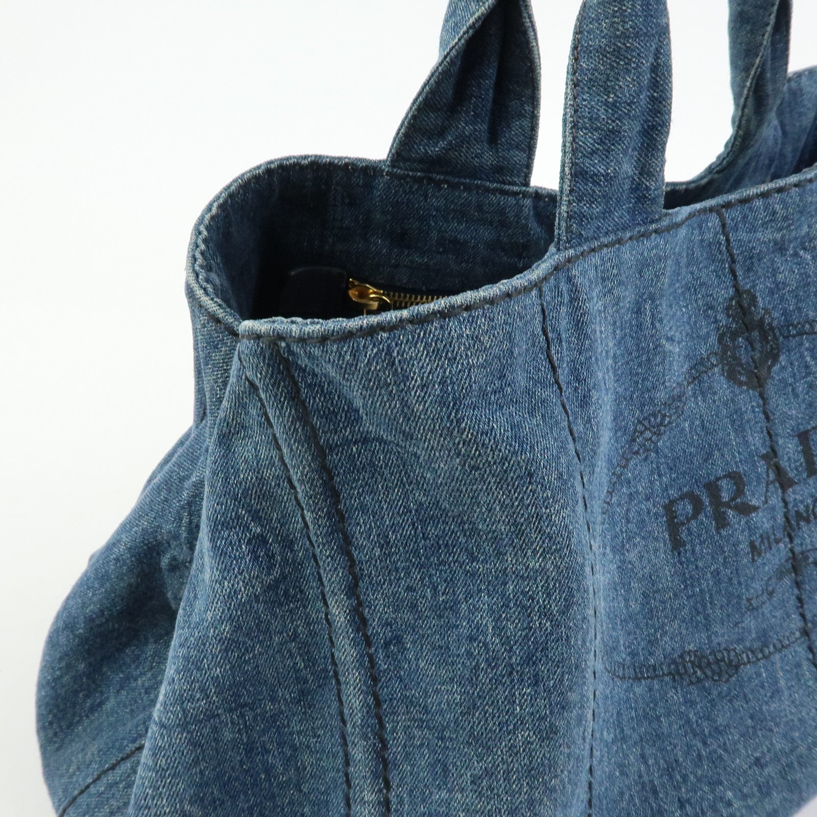 PRADA Triangle Logo Canapa Large Denim Tote Bag Hand Bag B1872B