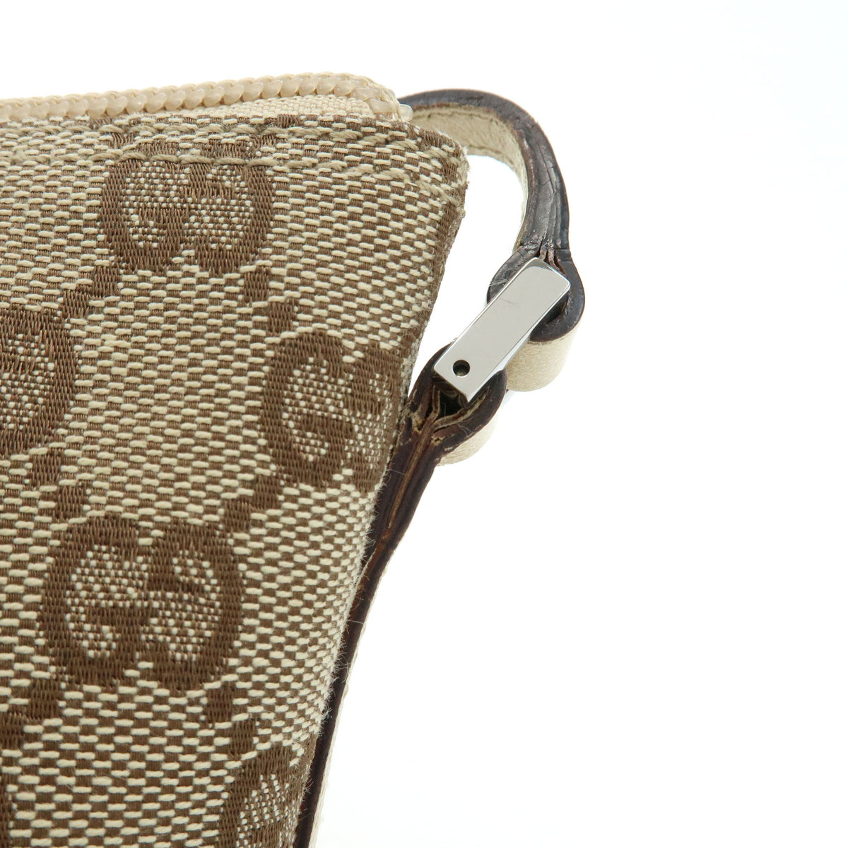 GUCCI Boat Bag GG Canvas Leather Hand Bag Accessory Pouch Beige 07198