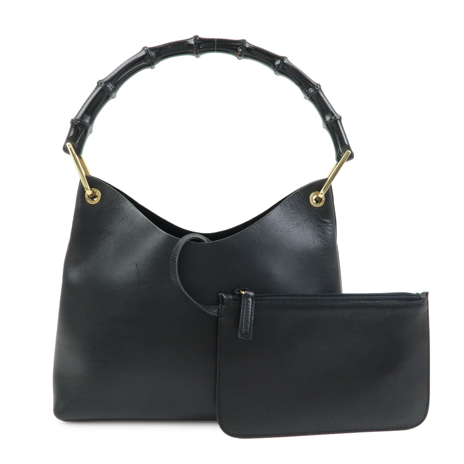 GUCCI Bamboo Leather Shoulder Bag Hand Bag Black 001.2058.1883.0