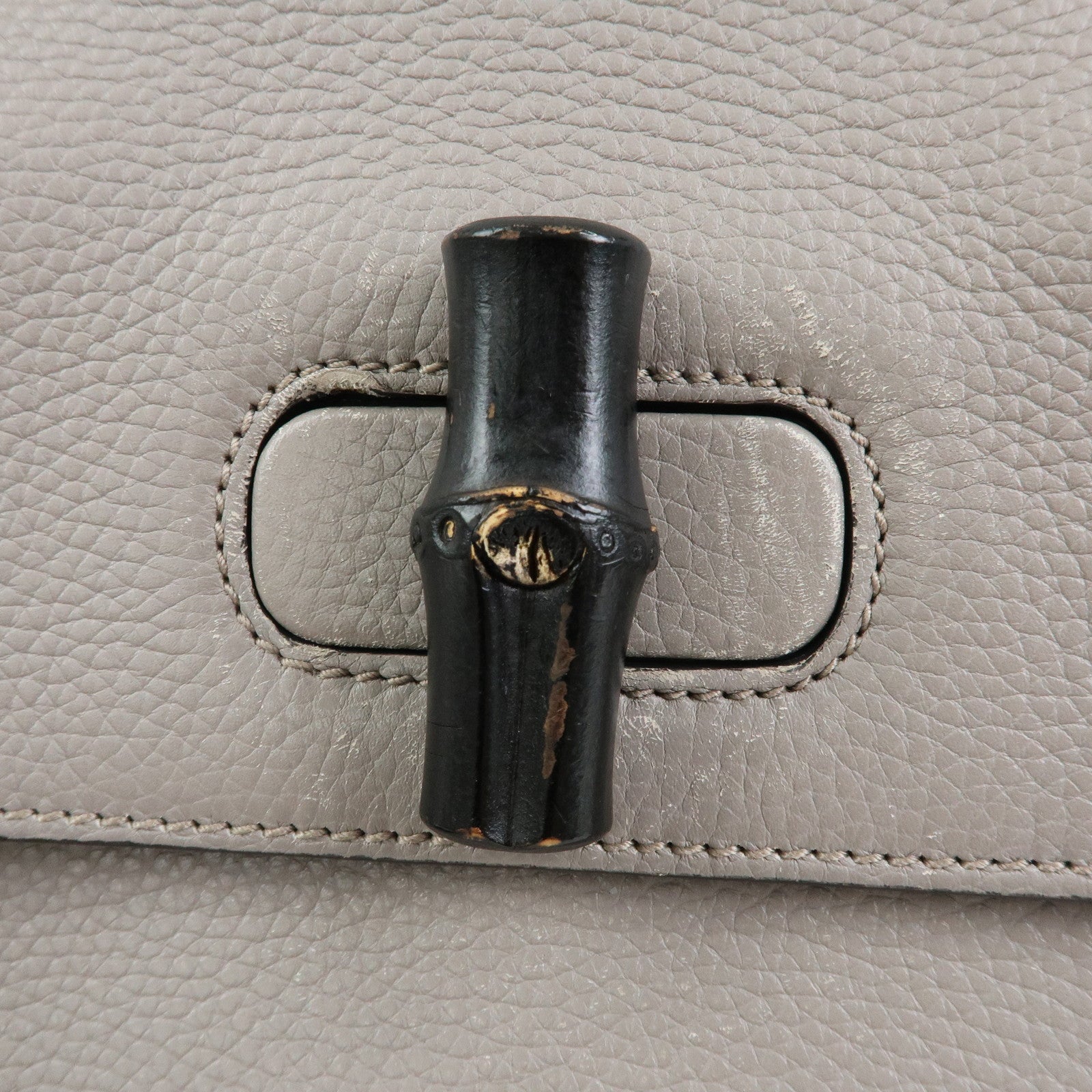 GUCCI Bamboo Leather 2Way Bag Hand Bag Shoulder Bag Grey 370831