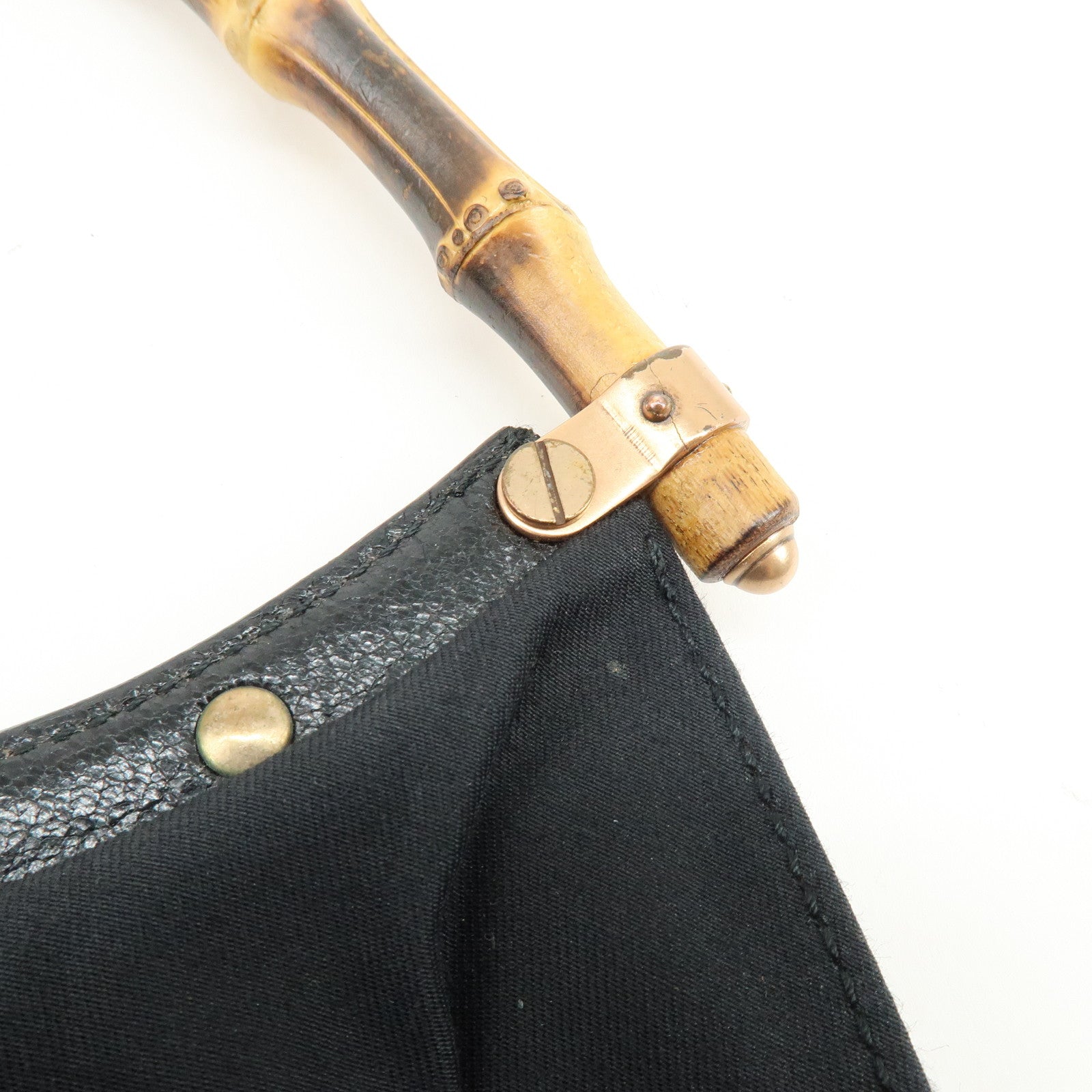 GUCCI Bamboo Leather Studs Hand Bag Tote Bag Black
