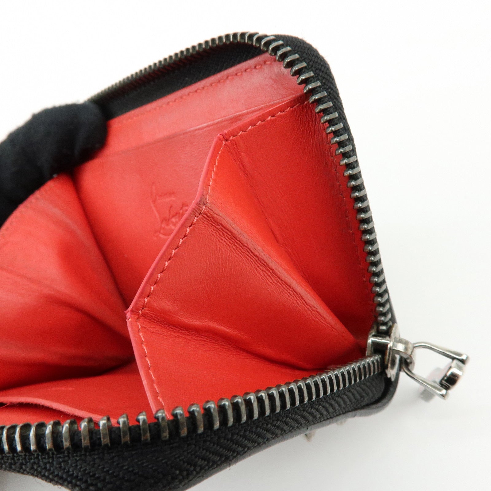 Christian Louboutin Studs Leather Round Zippy Compact Wallet Black