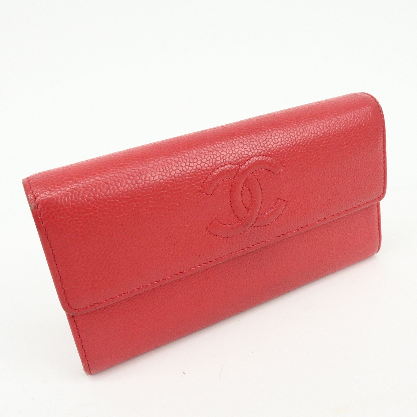 CHANEL COCO Mark Caviarskin Long Flap Wallet Red A50070