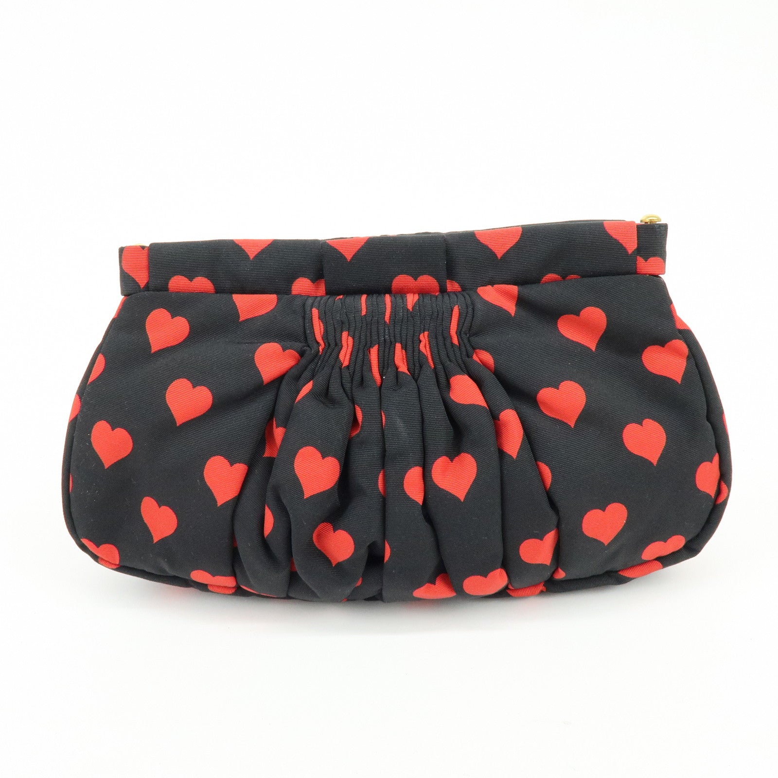MIU MIU Nylon Heart Clutch Bag Pouch Black Red 5ND012