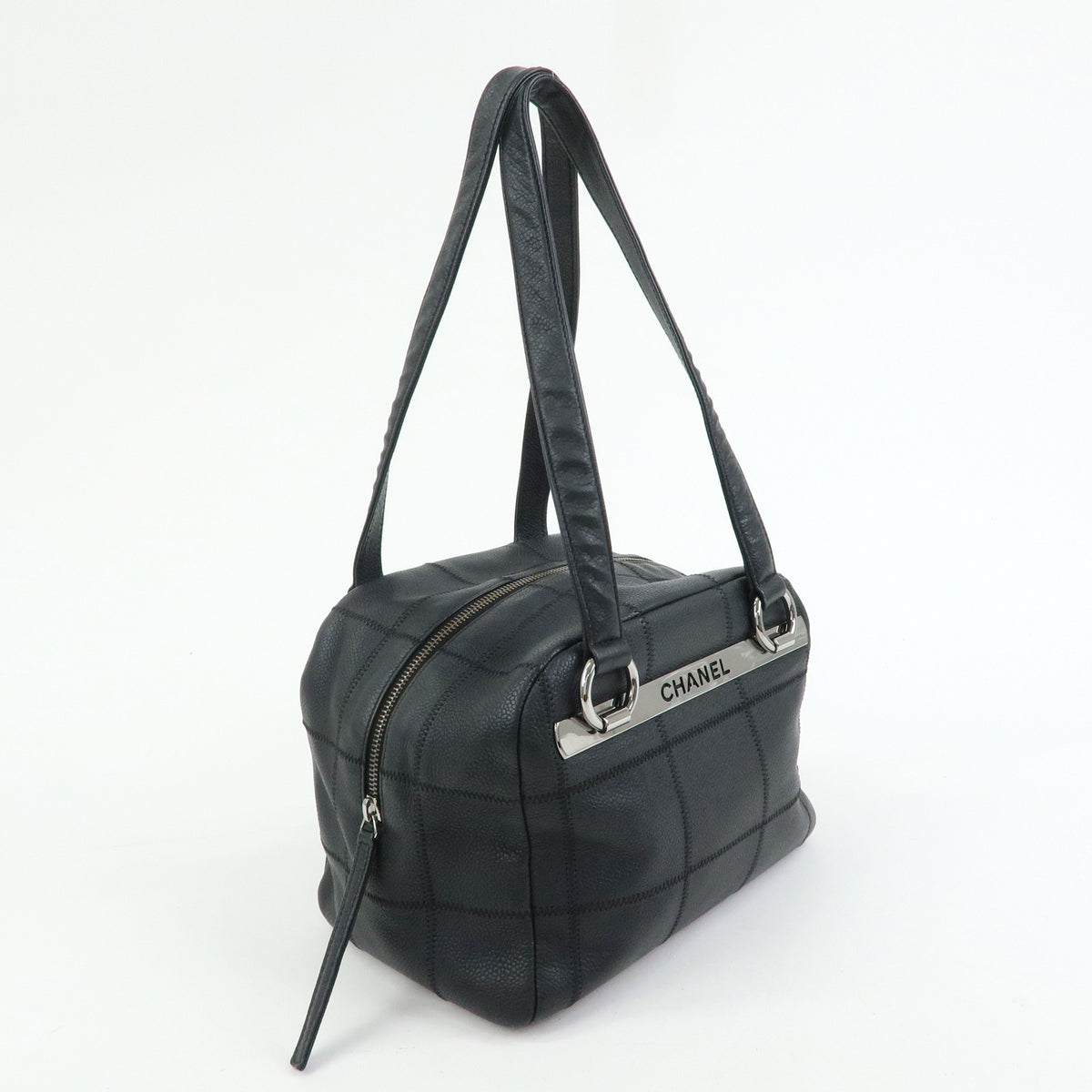 CHANEL Chocolate Bar Caviarskin Mini Boston Shoulder Bag Black A26134