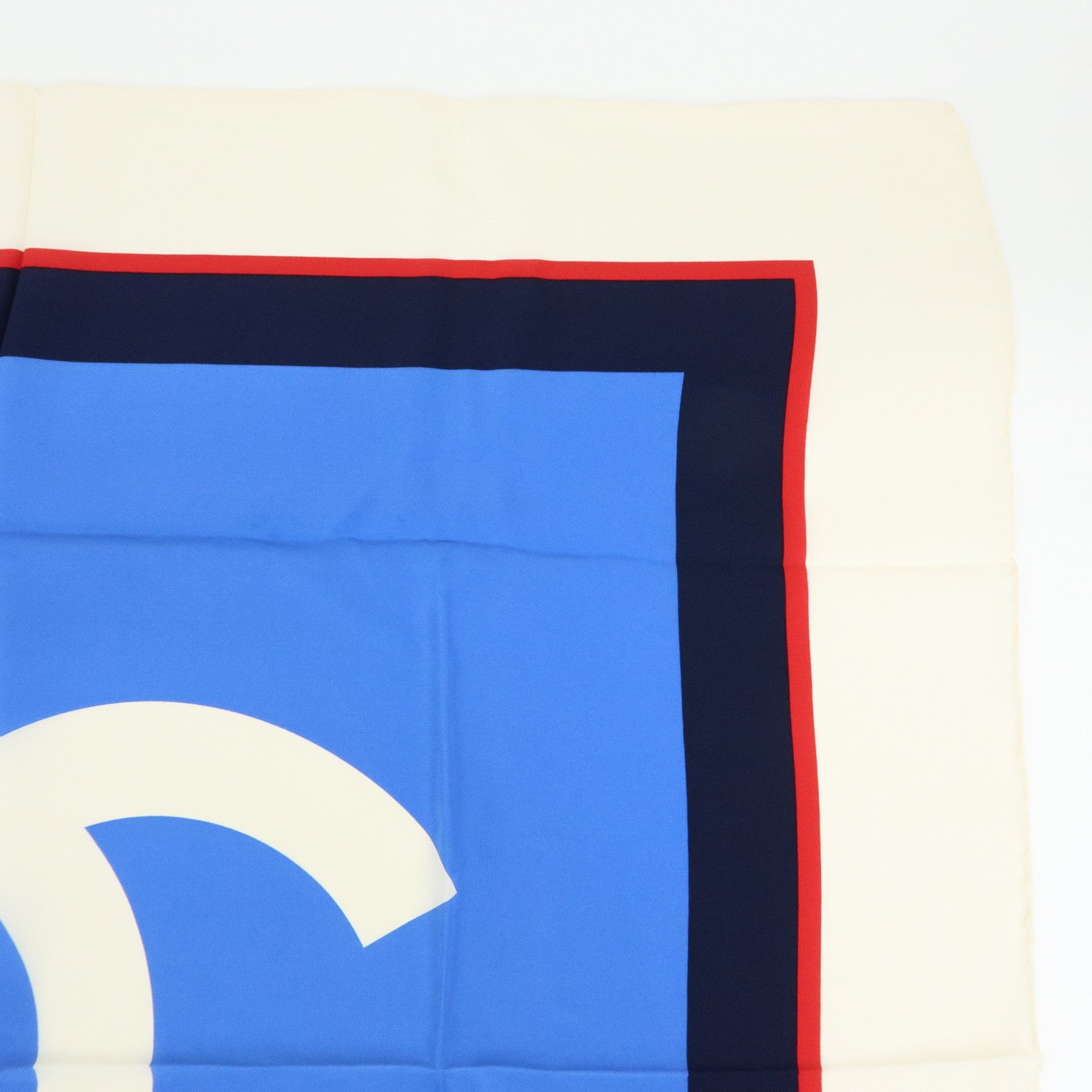 CHANEL COCO Mark Silk 100% Scarf Blue White Navy Red