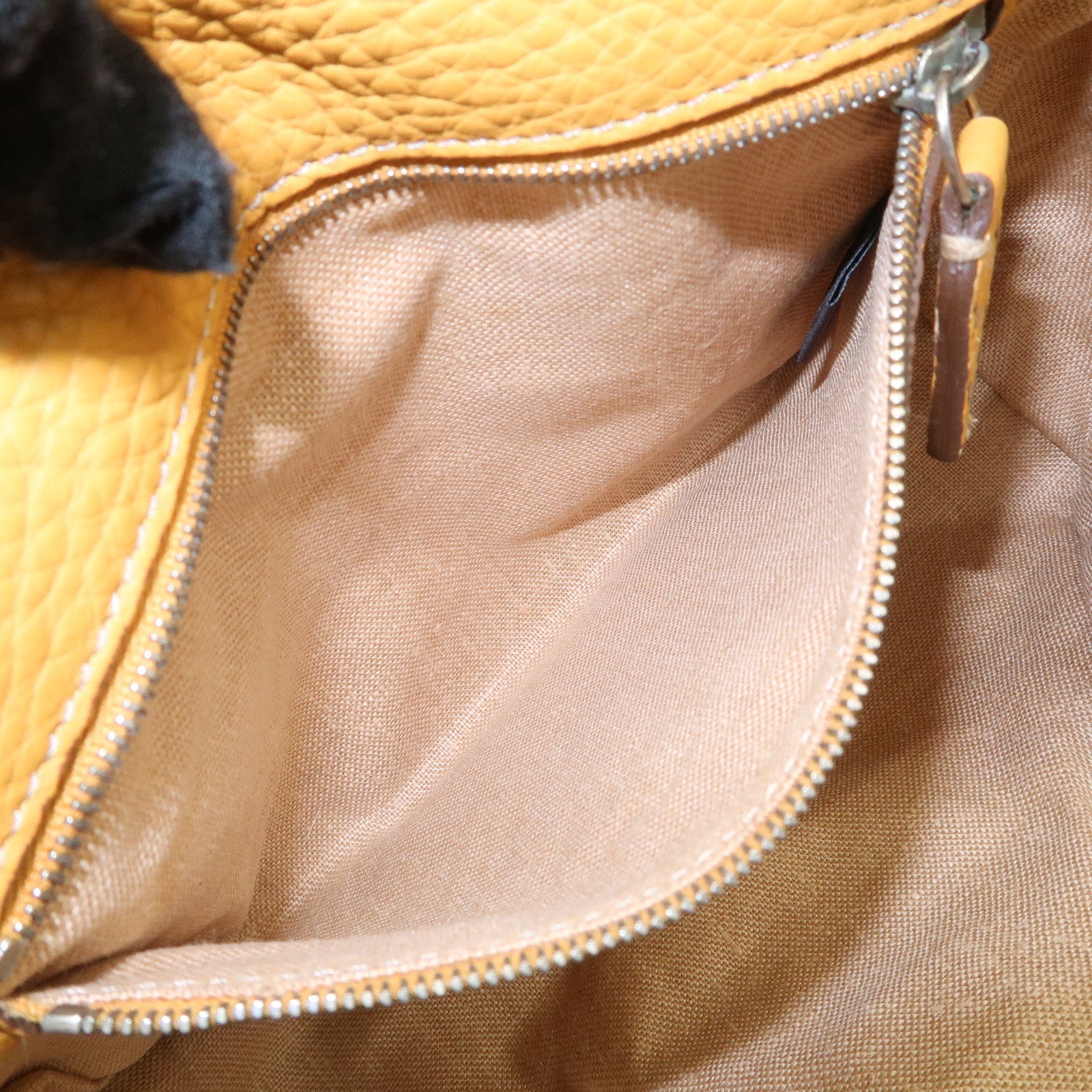 FENDI Seleria Leather Fur Mini Linda Hand Bag Brown White 8BR486 Used