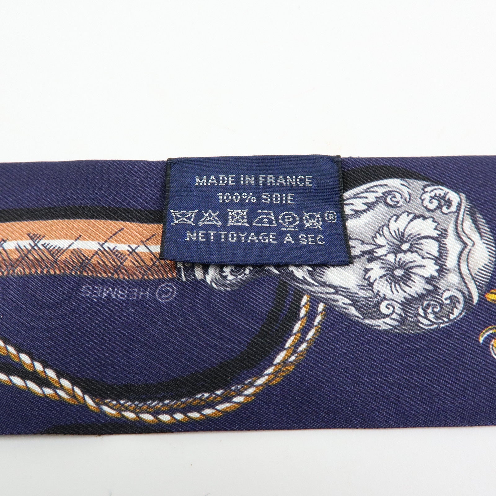HERMES Twilly Silk 100% Scarf Cavalcades Dressage Whip Print Navy