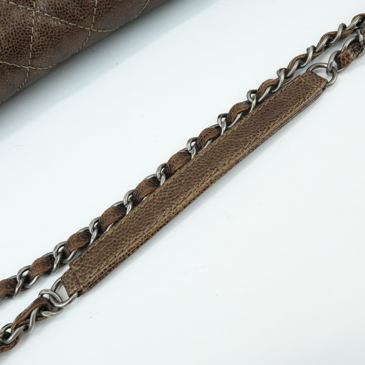 CHANEL Matelasse COCO Mark Caviarskin Chain Shoulder Bag Bronze
