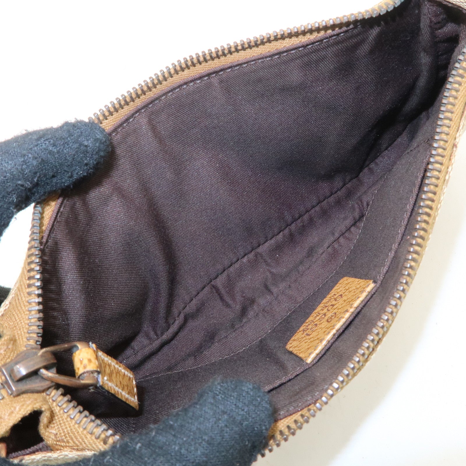GUCCI GG Canvas Leather Chain Hand Bag Pouch Beige Brown 120940 Used