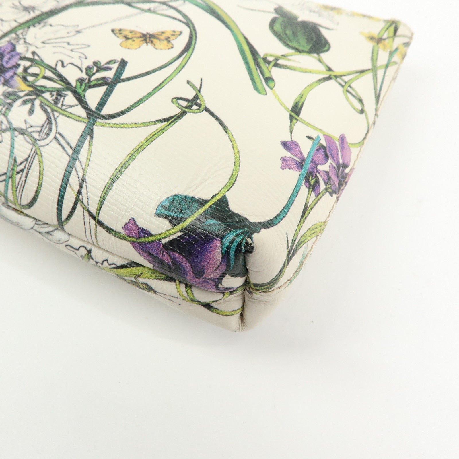 GUCCI Flora Bamboo Leather Cosmetic Accessory Pouch Ivory 338815