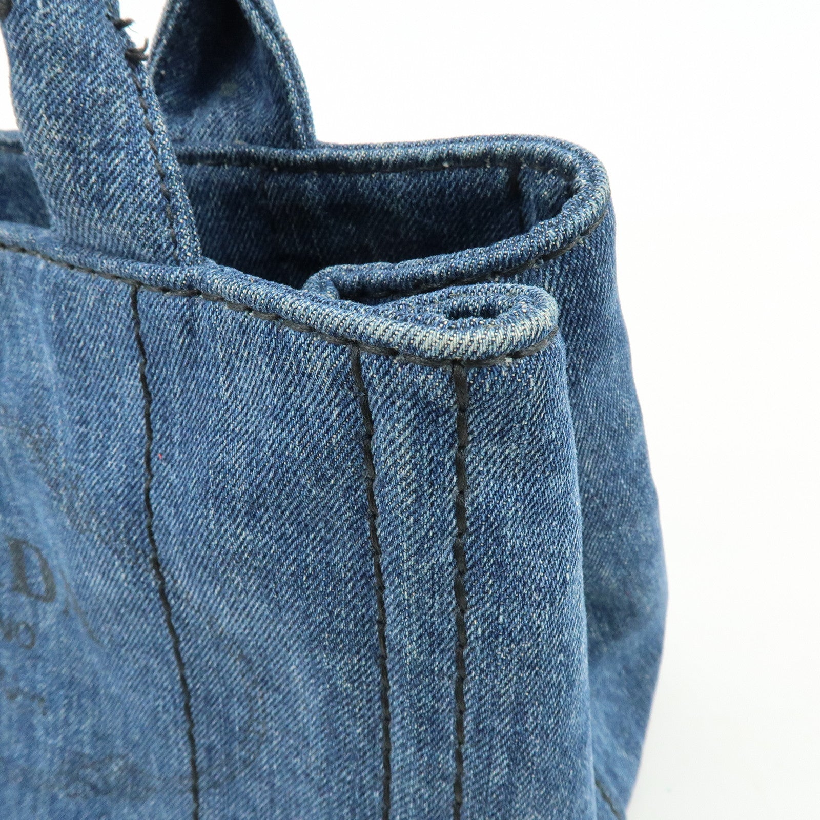 PRADA Canapa Mini Triangle Logo Denim 2Way Bag Hand Bag Blue 1BG439