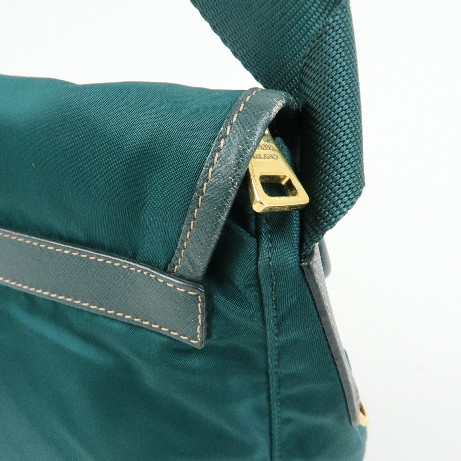 PRADA Triangle Logo Nylon Saffiano Leather Shoulder Bag Green