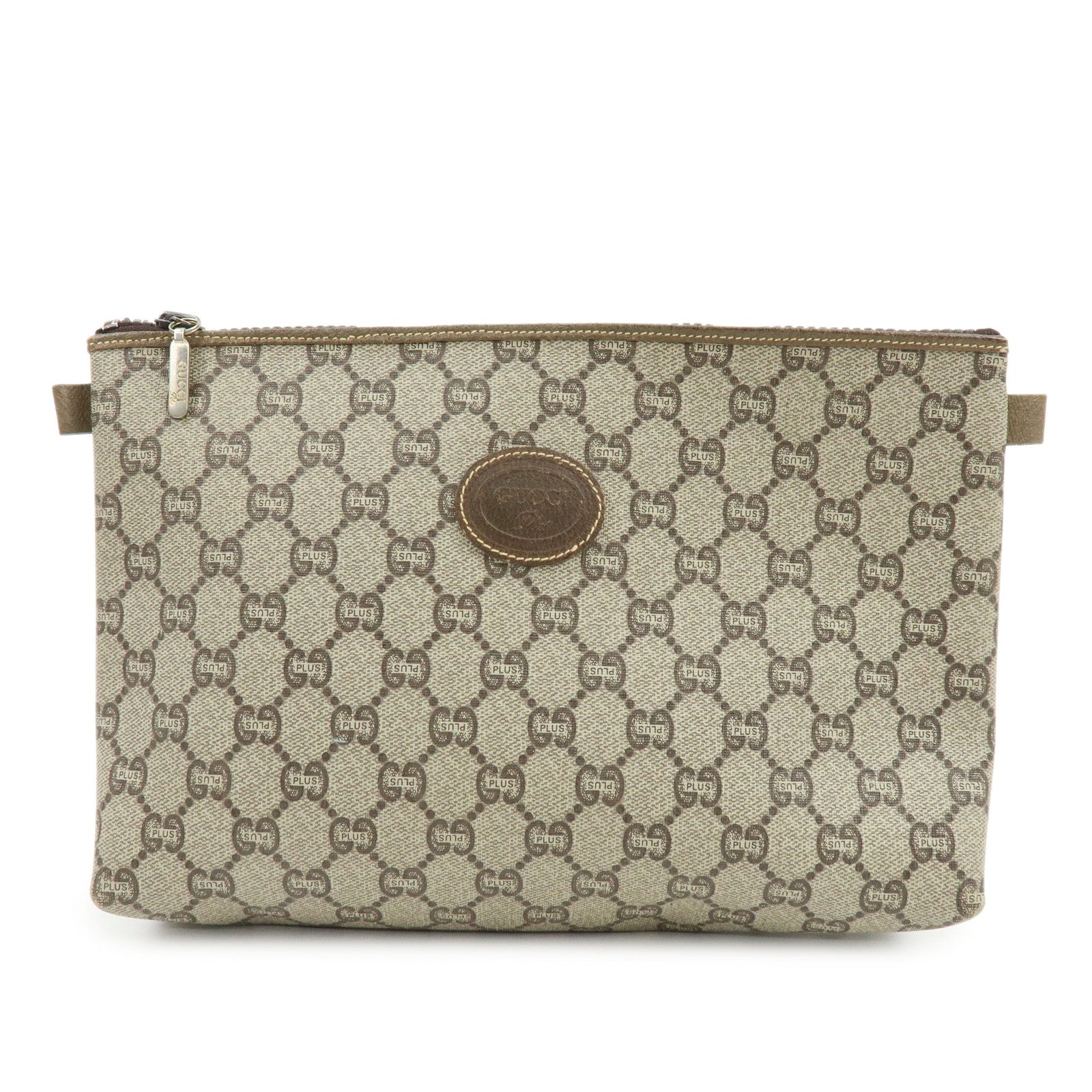 GUCCI Old GUCCI GG Plus Leather Clutch Bag Pouch Beige Brown