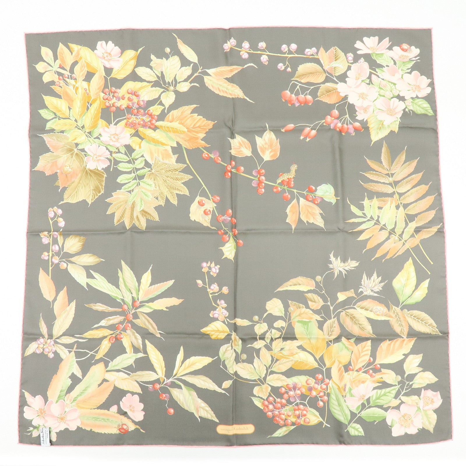 Ferragamo Silk100% Flower Print Scarf Shawl Gray Pink