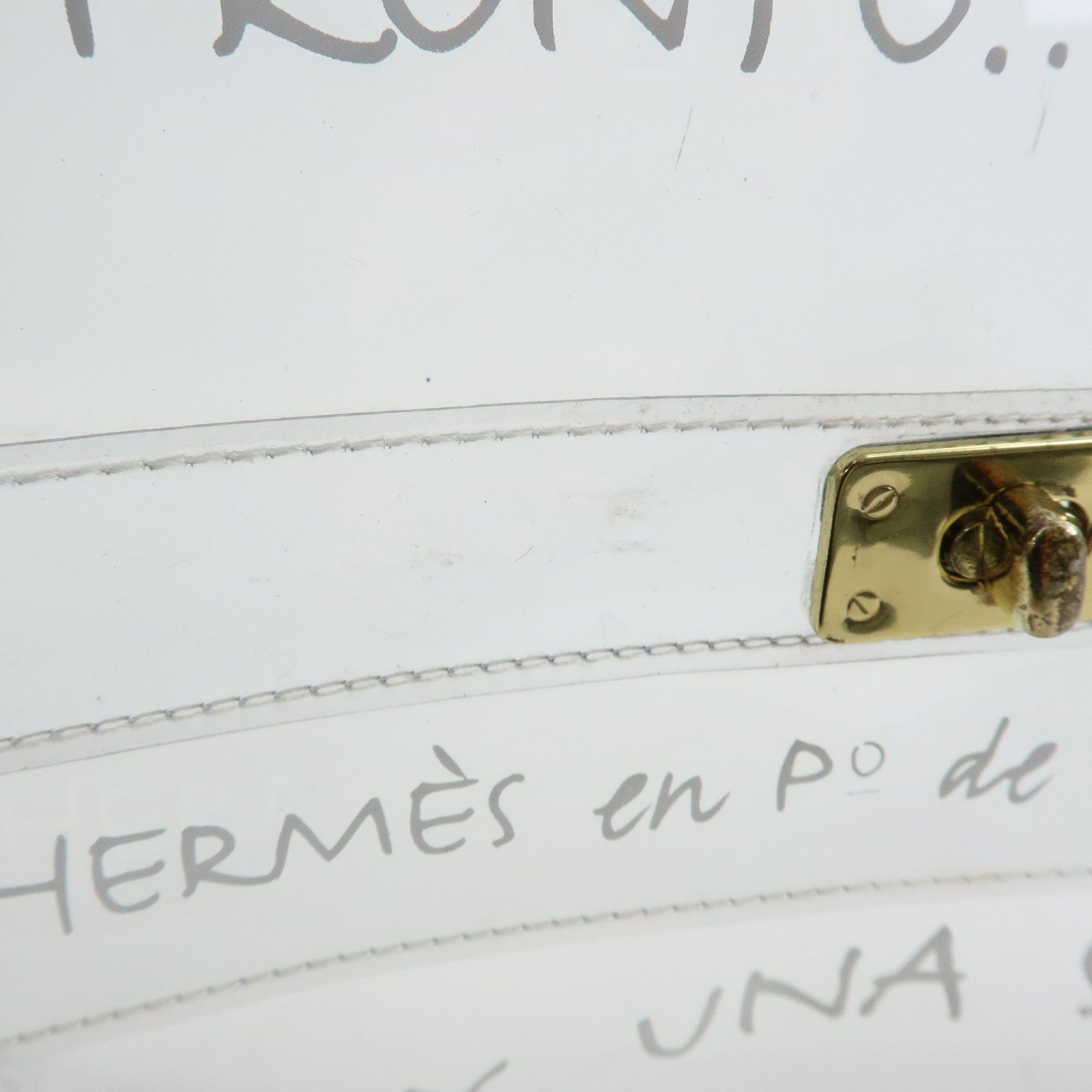 HERMES Kelly Vinyl Hand Bag Clear Transparent Gold