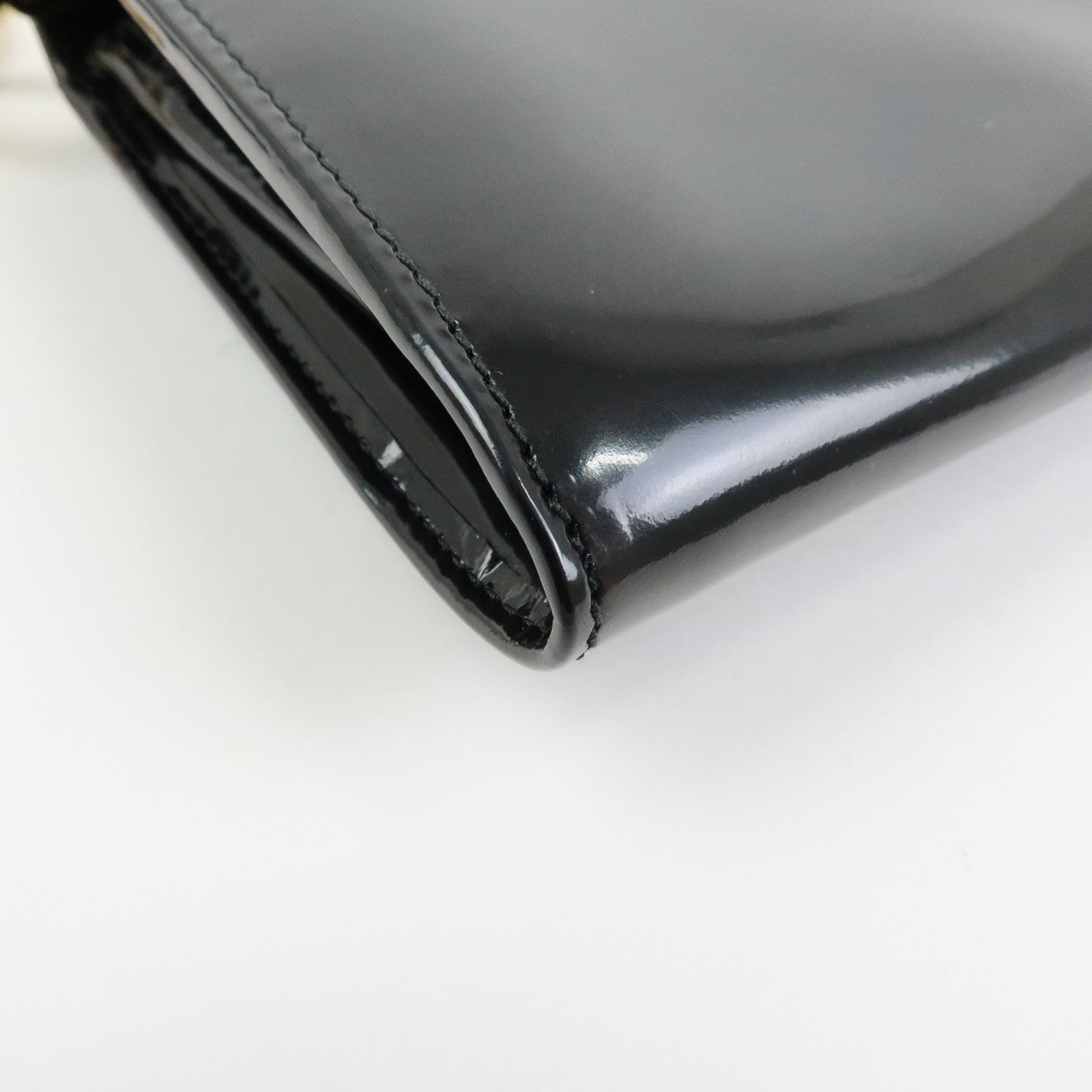 Prada Patent Leather Chain Long Wallet Shoulder Bag Black BT0920