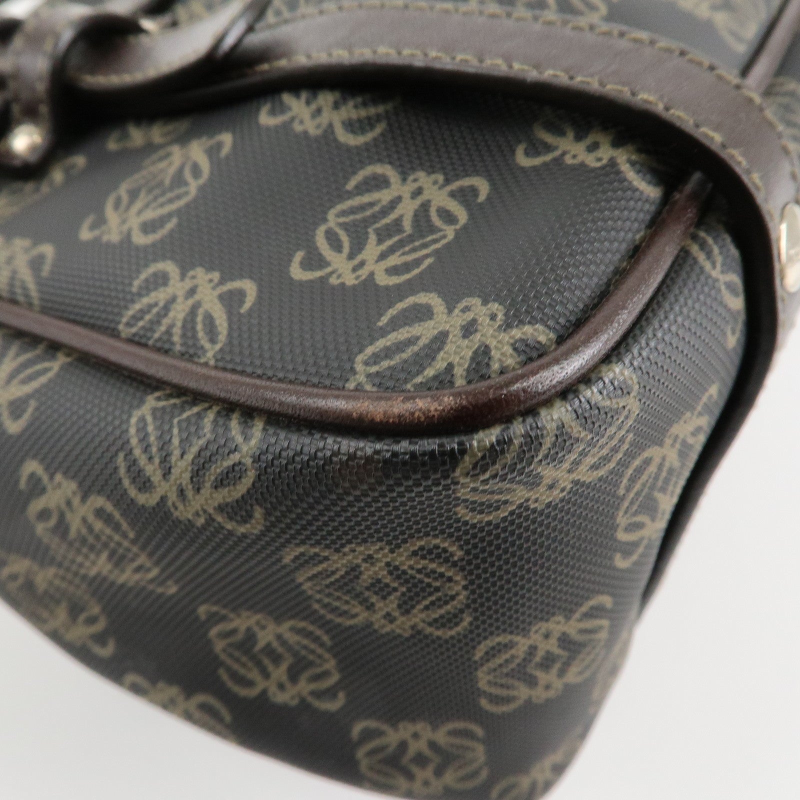 LOEWE Repeat Anagram PVC Leather 2Way Boston Bag Hand Bag Brown Used