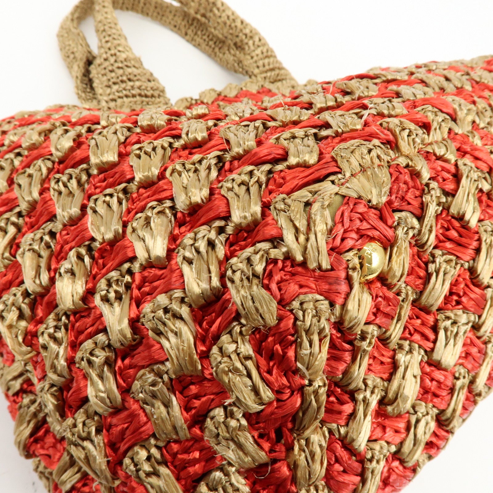 PRADA Canapa Large Triangle Logo Raffia Tote Bag Natural Red BN2302