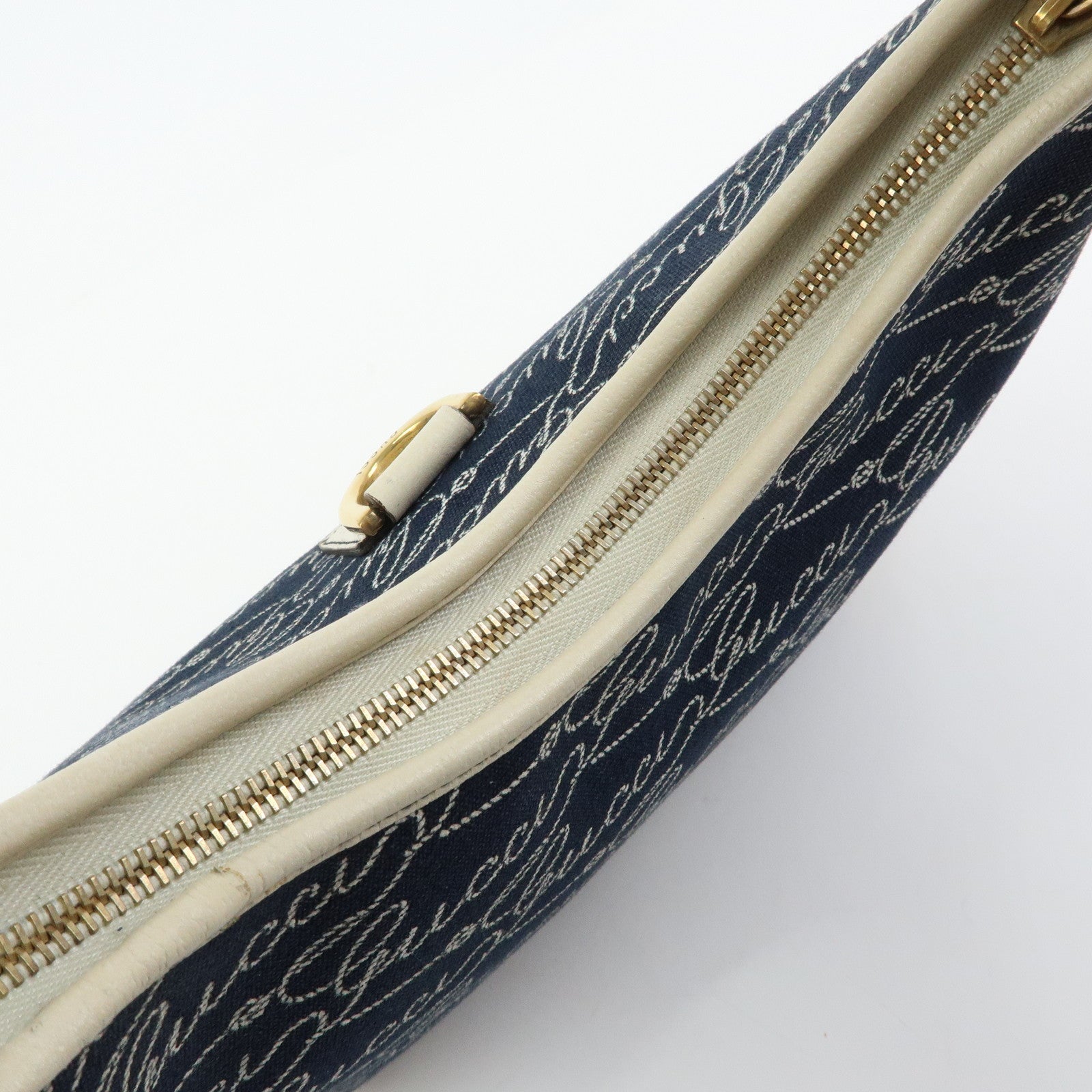 GUCCI Abbey Canvas Leather Shoulder Bag Hand Bag Navy White 130738
