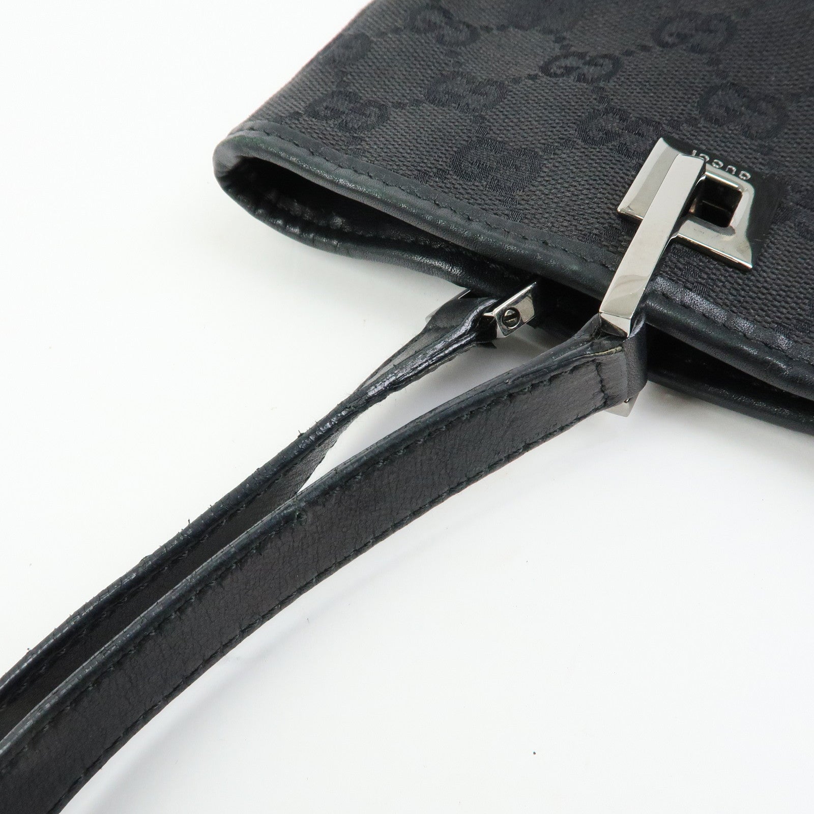 GUCCI GG Canvas Leather Tote Bag Hand Bag Shoulder Bag Black 31244