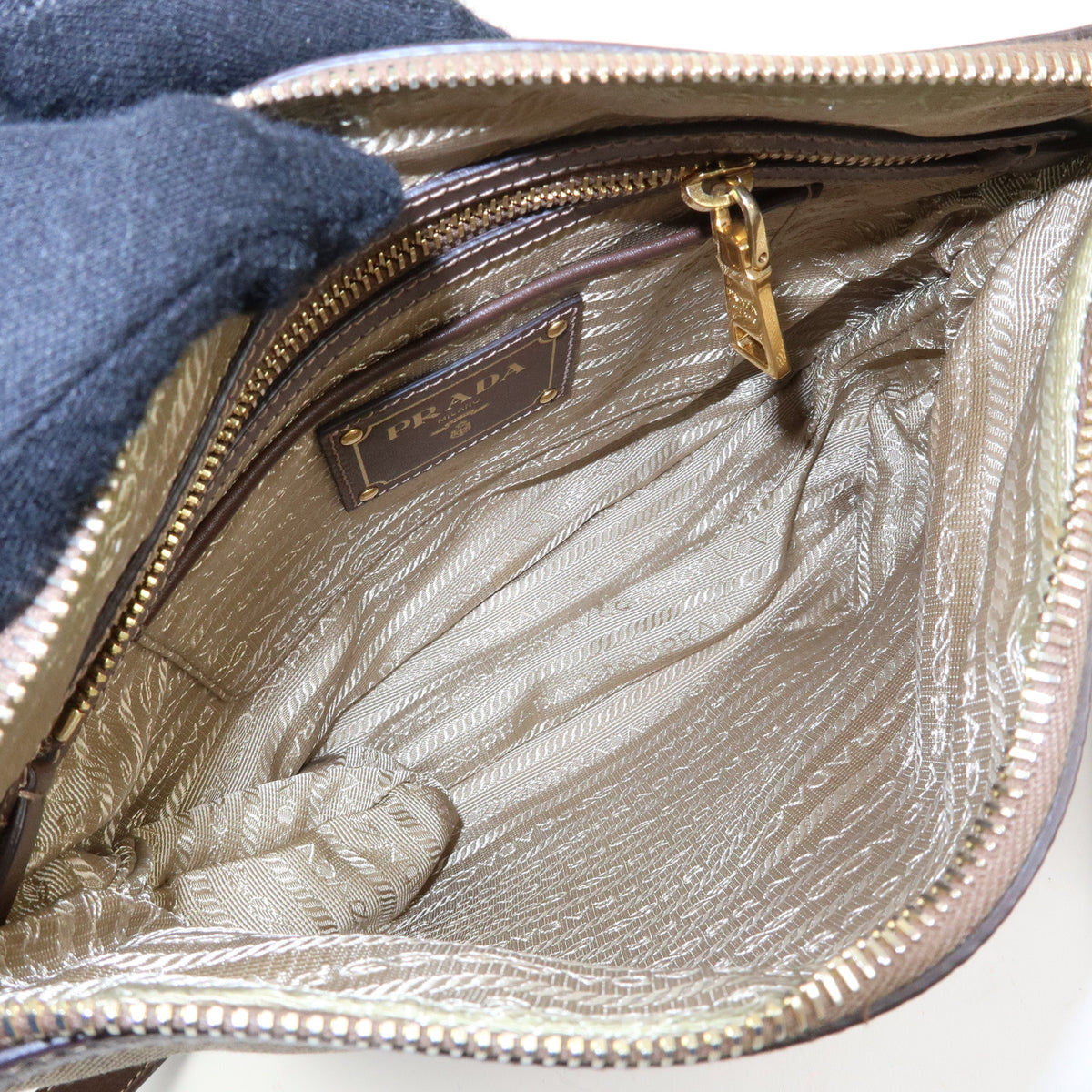PRADA Jacquard Canvas Leather Shoulder Bag Crossbody Bag Beige Brown