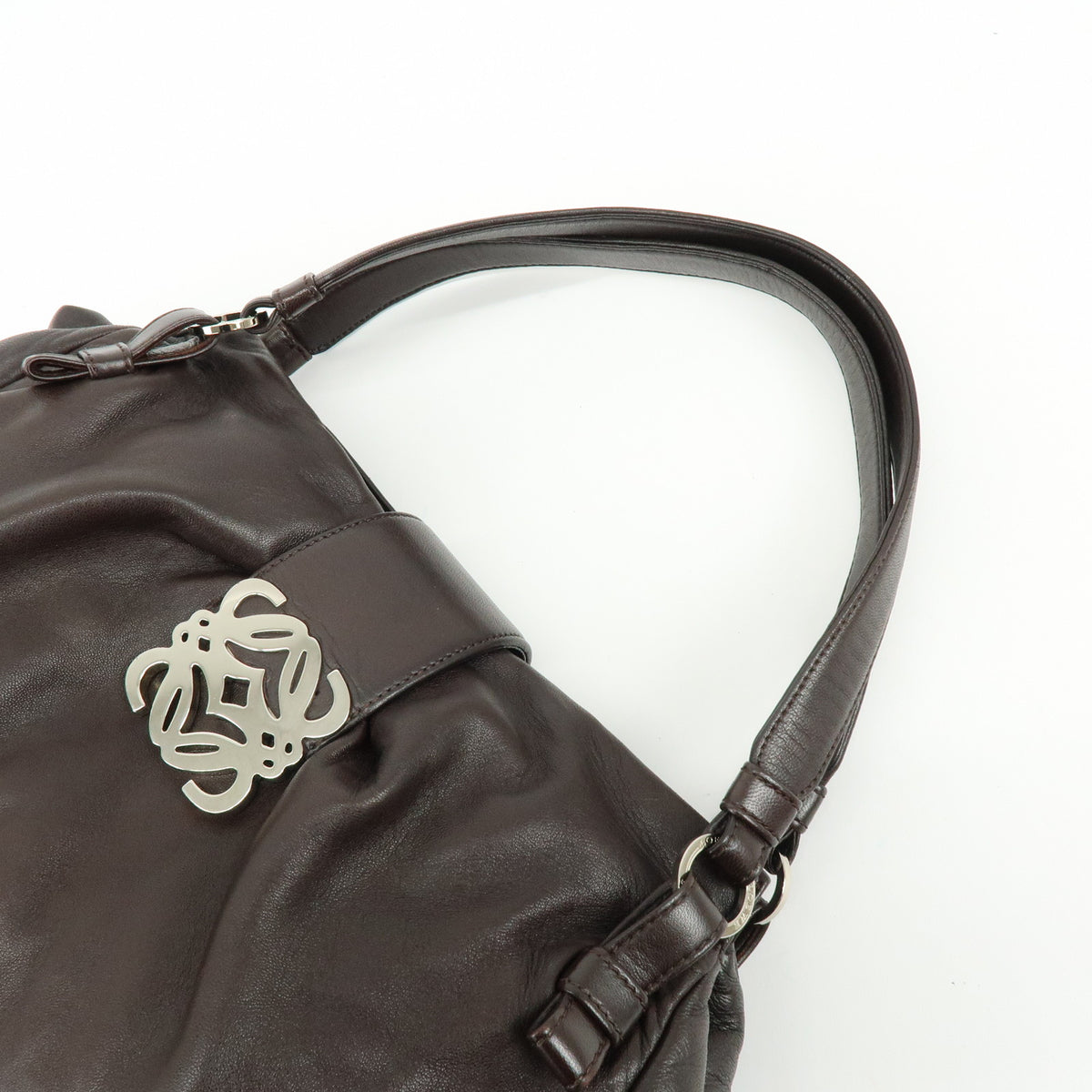 LOEWE Anagram Nappa Leather Shoulder Bag Hand Bag Dark Brown