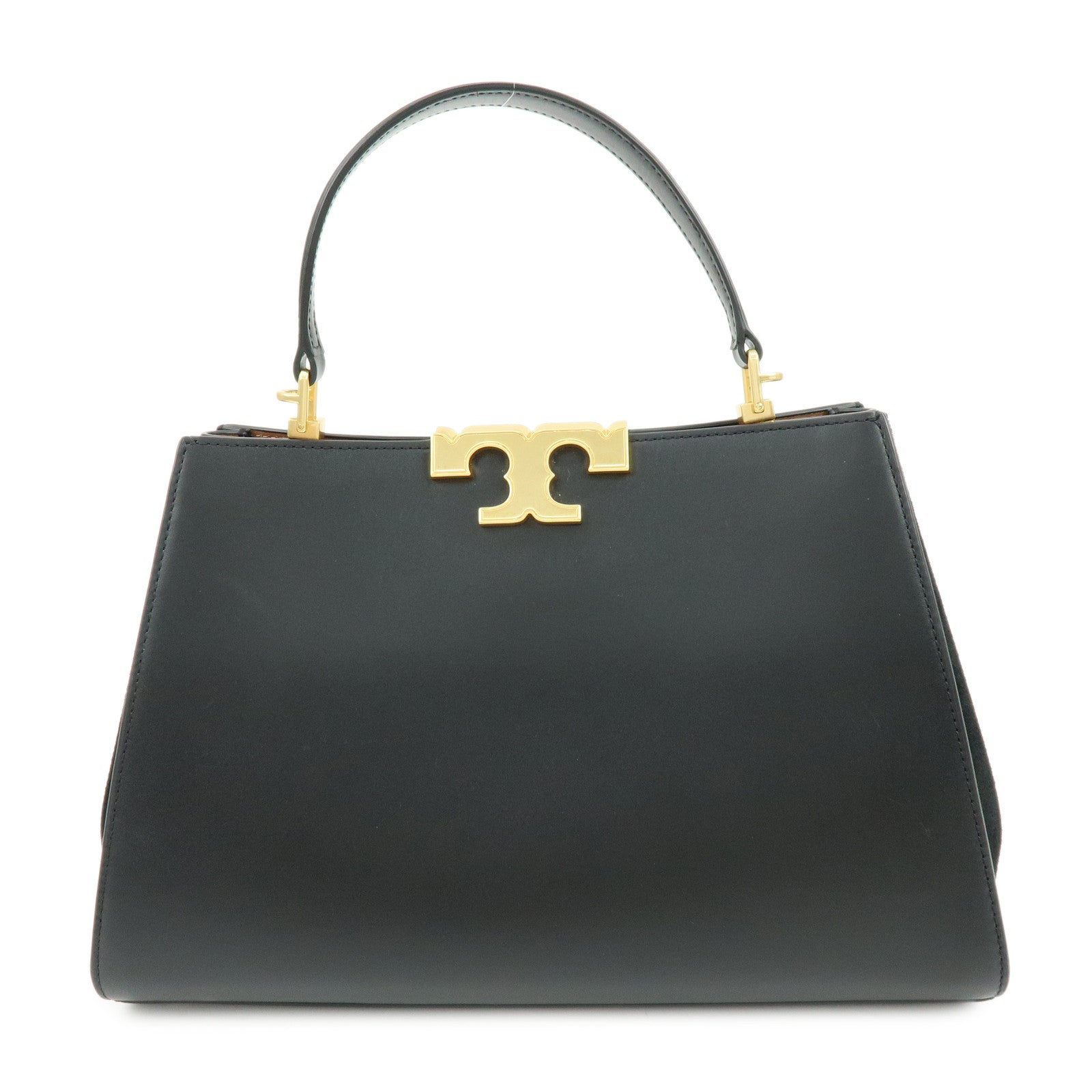 TORY BURCH Eleanor Satchel Leather Suede 2Way Bag Hand Bag Black