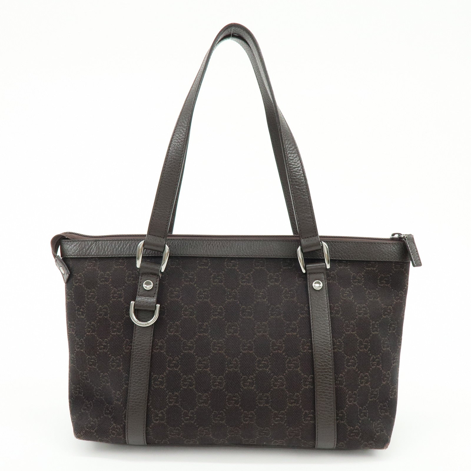 GUCCI Abbey GG Denim Leather Tote Bag Hand Bag Dark Brown 268640