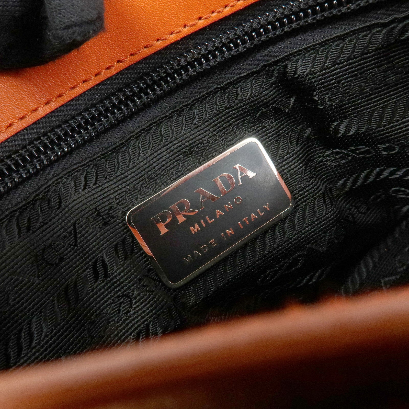 PRADA Triangle Log Wool Leather Hand Bag Shoulder Bag Orange